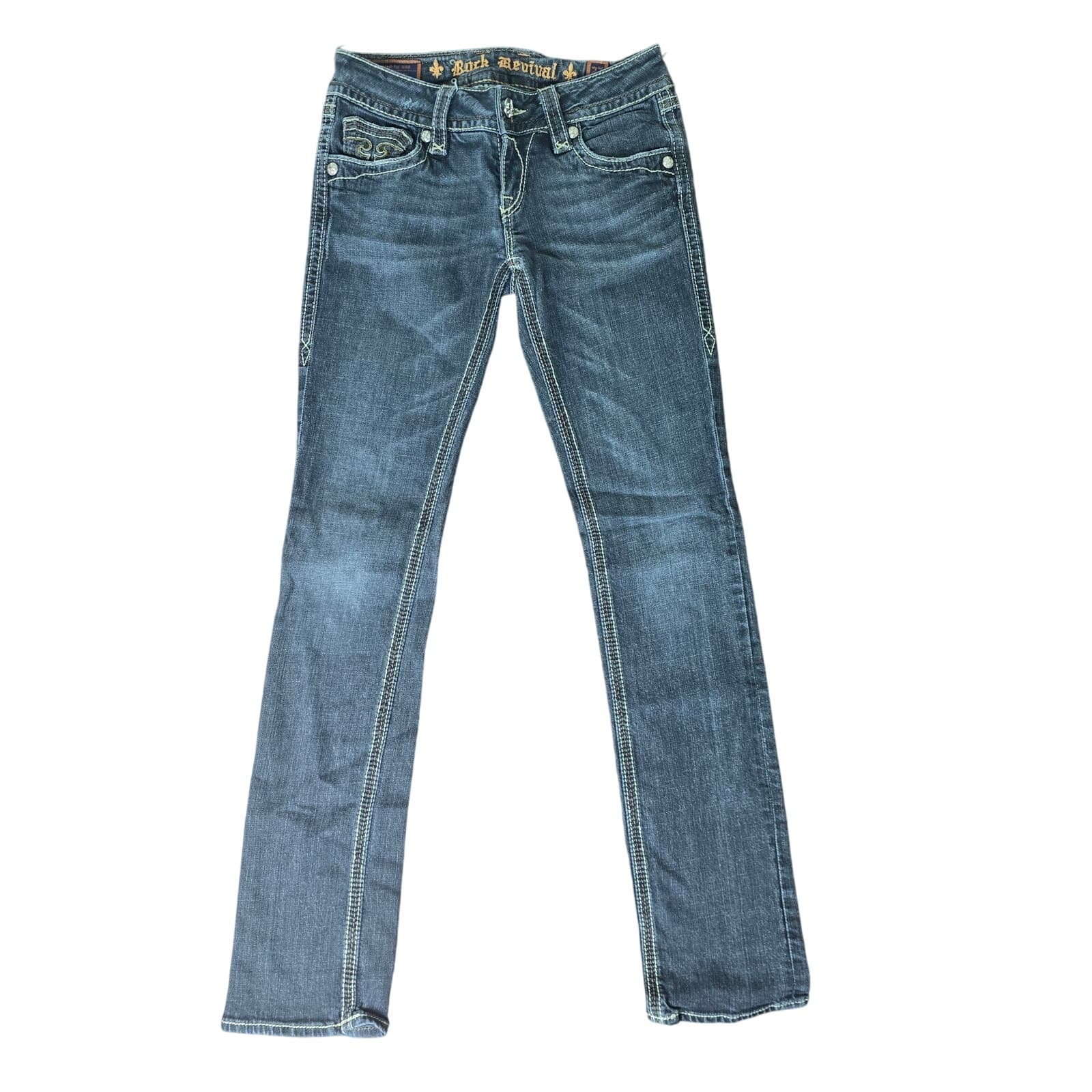 Rock Revival Debbie Straight Leg Jeans Button Flap Pockets Low-Rise Gray Size 27 - Image 1