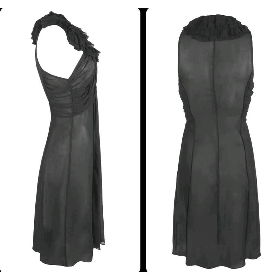 ALLSAINTS Florianna Silk Dress Ruffles Ruched Sheer Crepe Jersey Black Size 6 - Thumbnail 3