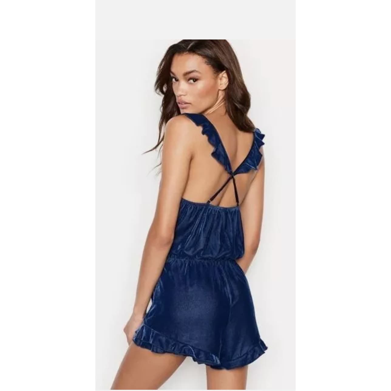 Victoria's Secret Navy Blue Velvet Velour Sleeveless Sleep Romper, Small - Thumbnail 3