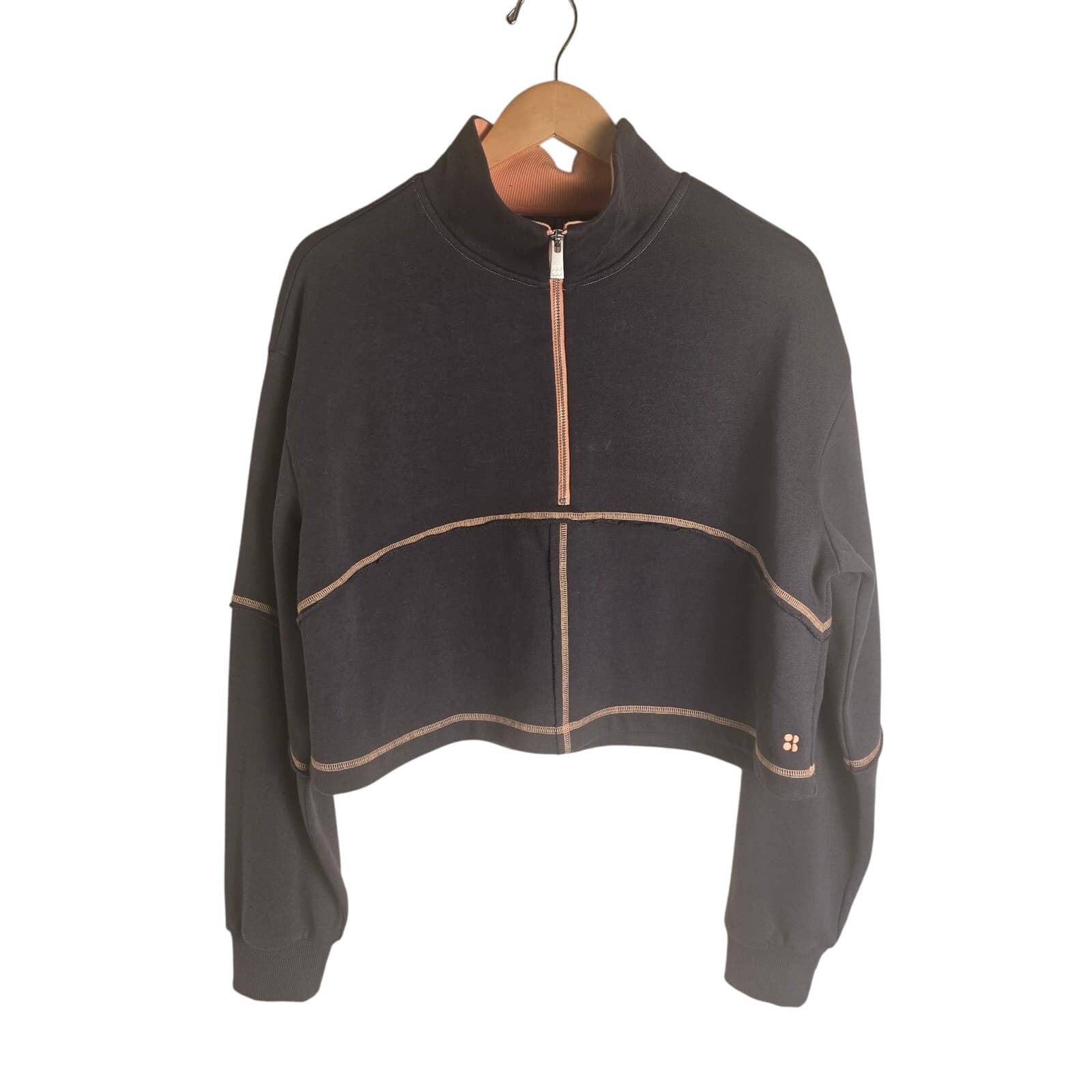 Sweaty Betty Revive Cropped Sweatshirt 1/2 Zip - Gray/Orange - Large - Image 1