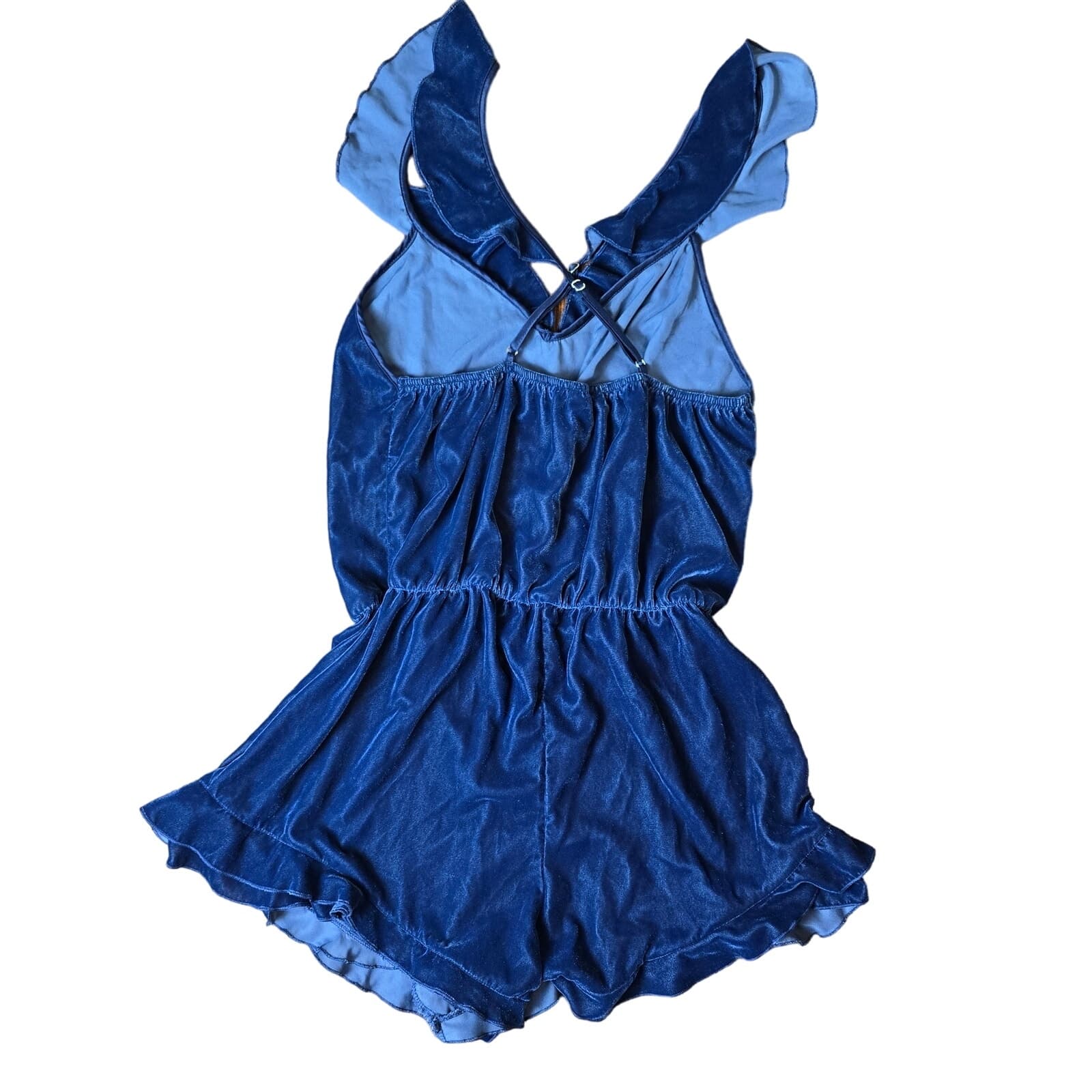 Victoria's Secret Navy Blue Velvet Velour Sleeveless Sleep Romper, Small - Thumbnail 5