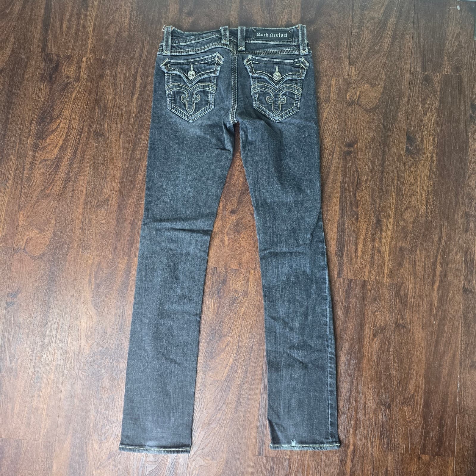 Rock Revival Debbie Straight Leg Jeans Button Flap Pockets Low-Rise Gray Size 27 - Thumbnail 7