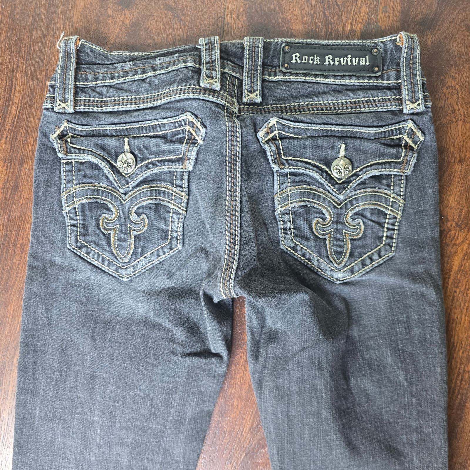 Rock Revival Debbie Straight Leg Jeans Button Flap Pockets Low-Rise Gray Size 27 - Thumbnail 8