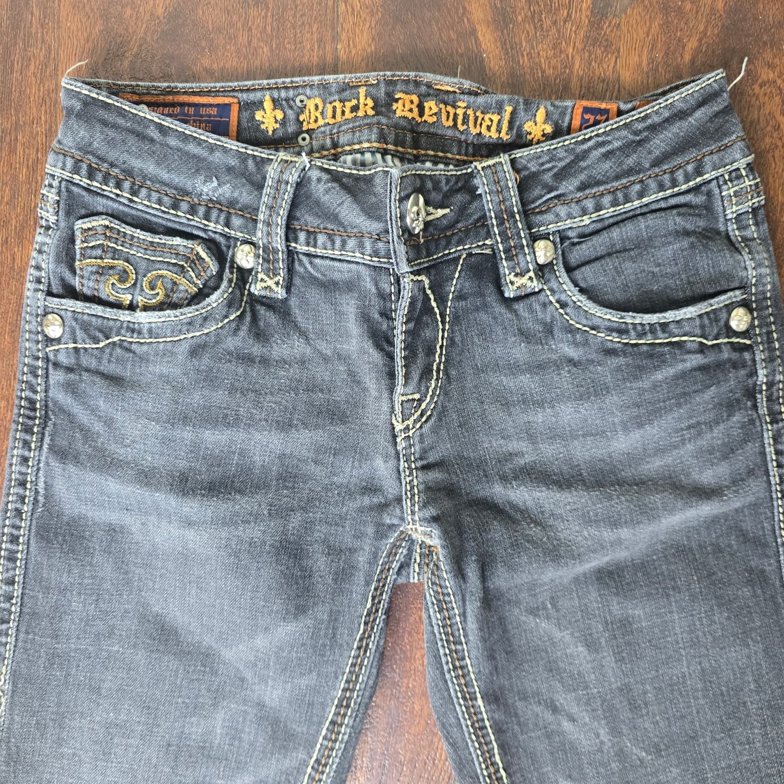 Rock Revival Debbie Straight Leg Jeans Button Flap Pockets Low-Rise Gray Size 27 - Thumbnail 2