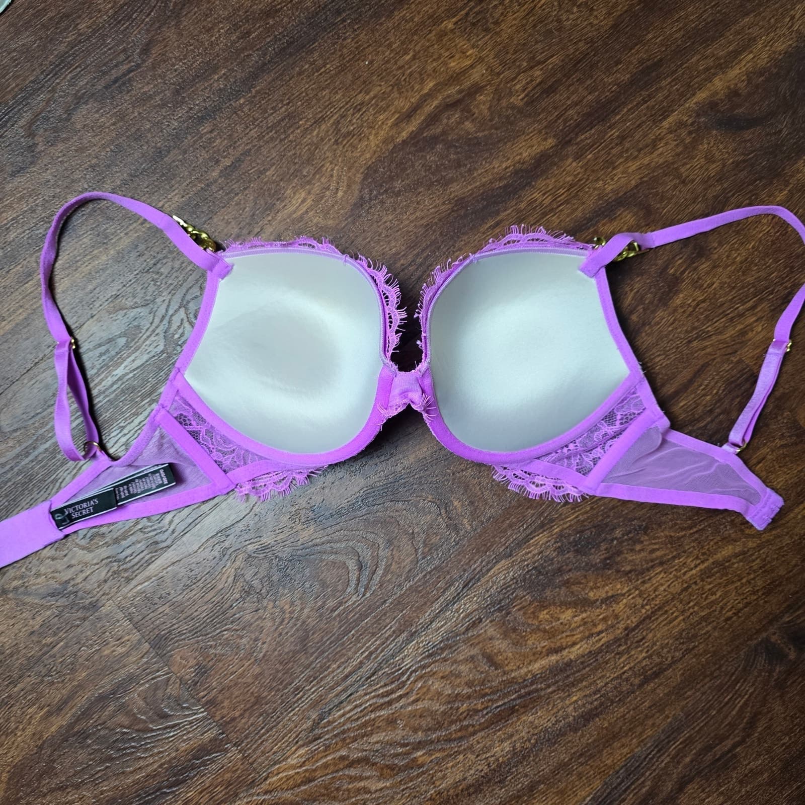 Victoria's Secret Very Sexy Push Up Purple Lace Gold Bling Chain Straps, 32D - Thumbnail 5