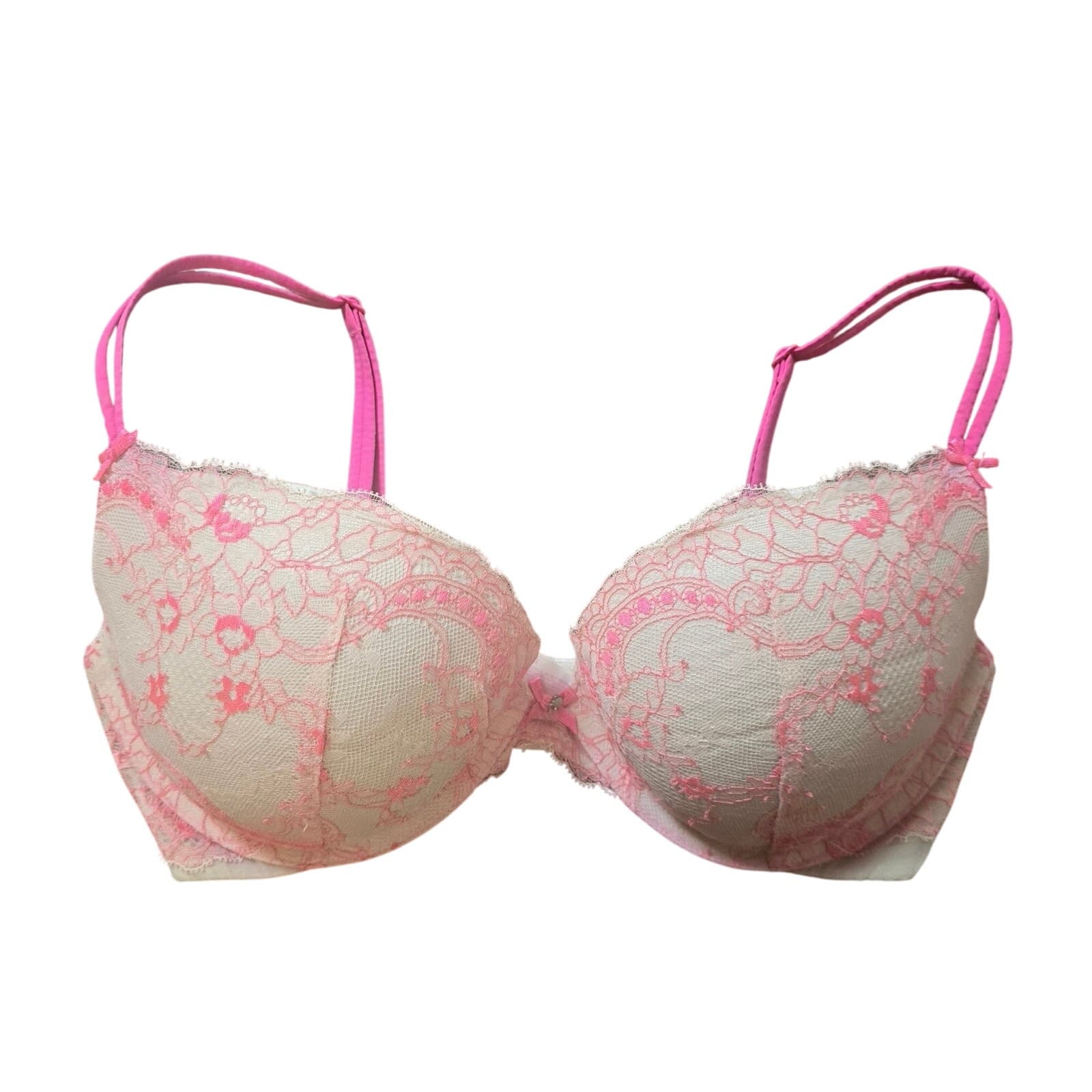 Victoria's Secret Nude & Hot Pink Lace Push Up Bra - 34D - Image 1