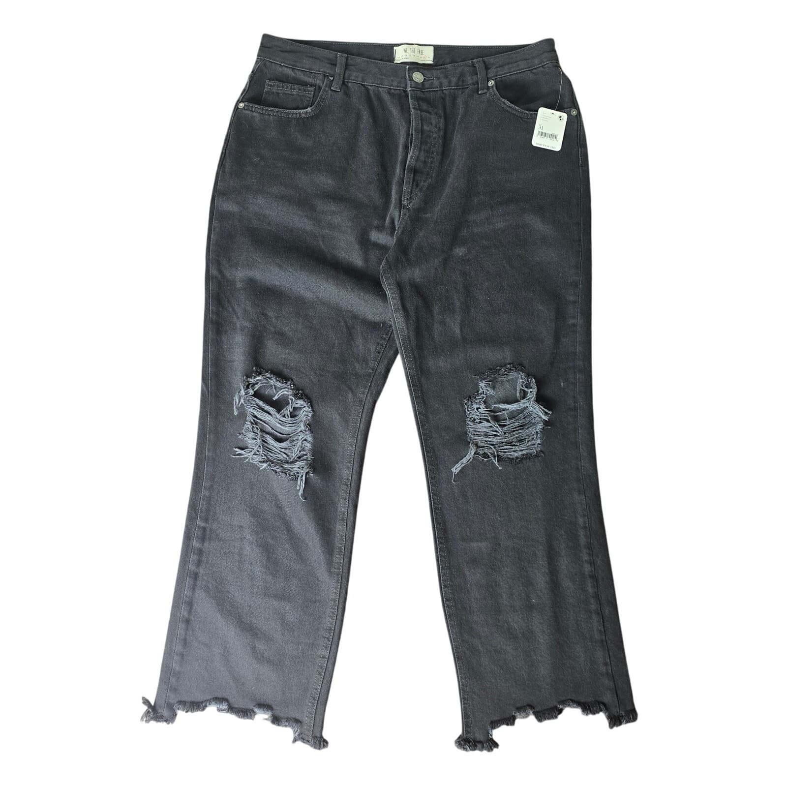 We The Free Black Distressed Jeans Shark Bite Hem Button Fly - Size 31 - NWT - Image 1