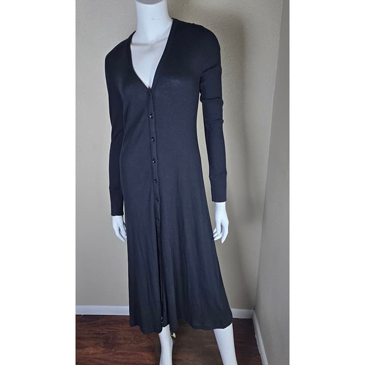 J. Crew Ribbed Button-Front Knit Midi Dress - Medium - Black - NWT - BA960 - Thumbnail 3