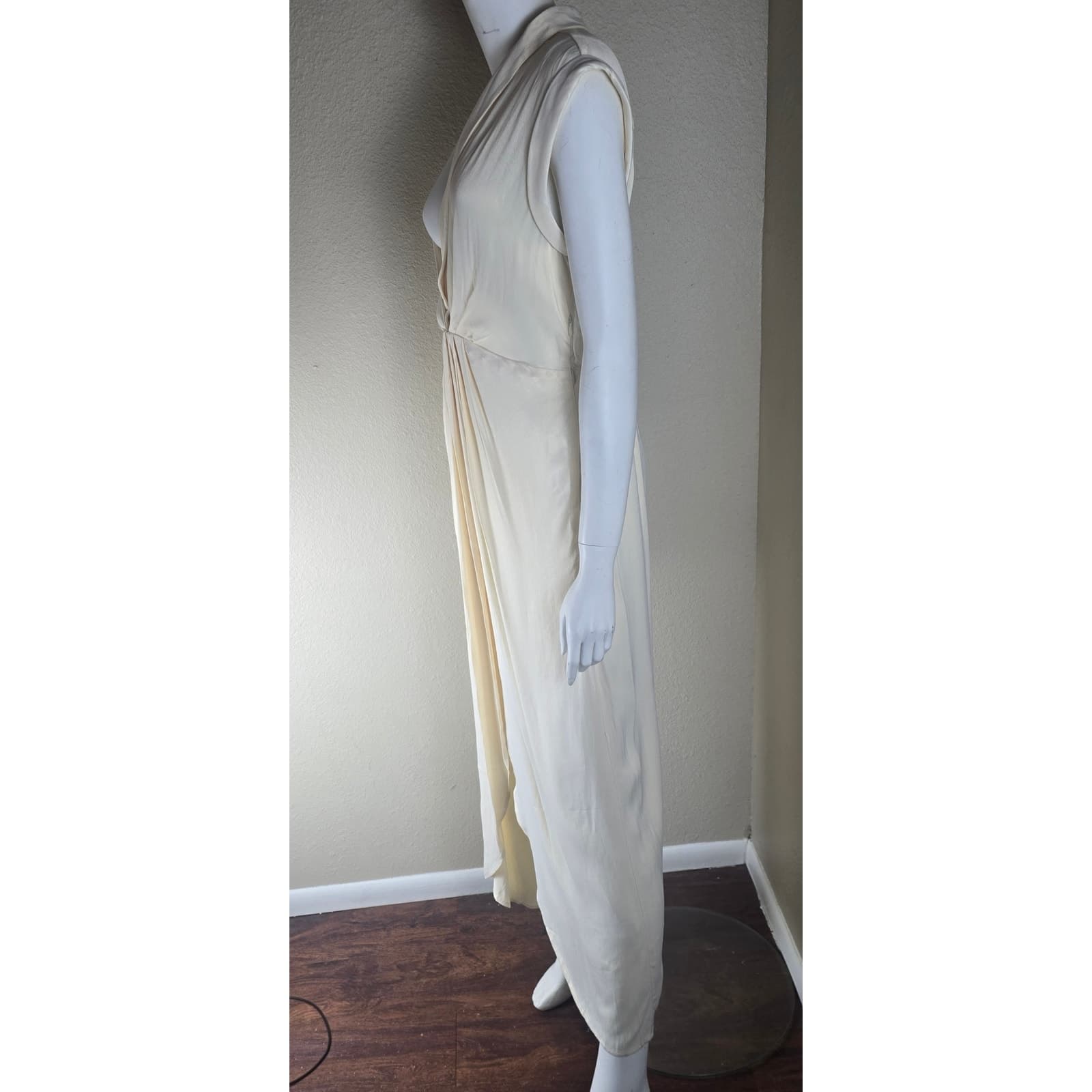 Anthropologie Sleeveless V-Neck Twist-Front Satin Dress - Ivory - Size 4 - NWT - Thumbnail 6
