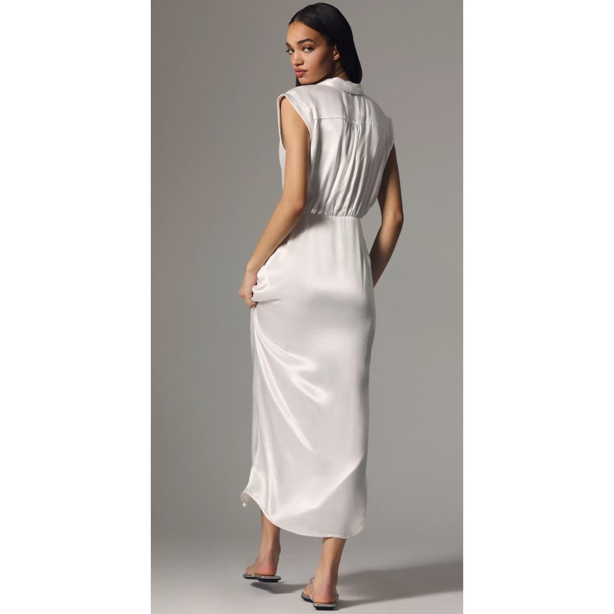 Anthropologie Sleeveless V-Neck Twist-Front Satin Dress - Ivory - Size 4 - NWT - Thumbnail 3