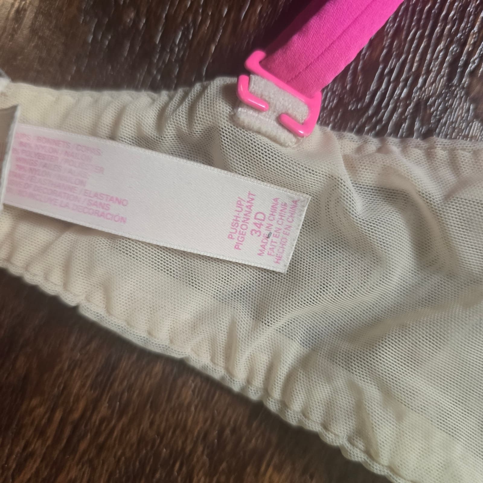 Victoria's Secret Nude & Hot Pink Lace Push Up Bra - 34D - Thumbnail 3