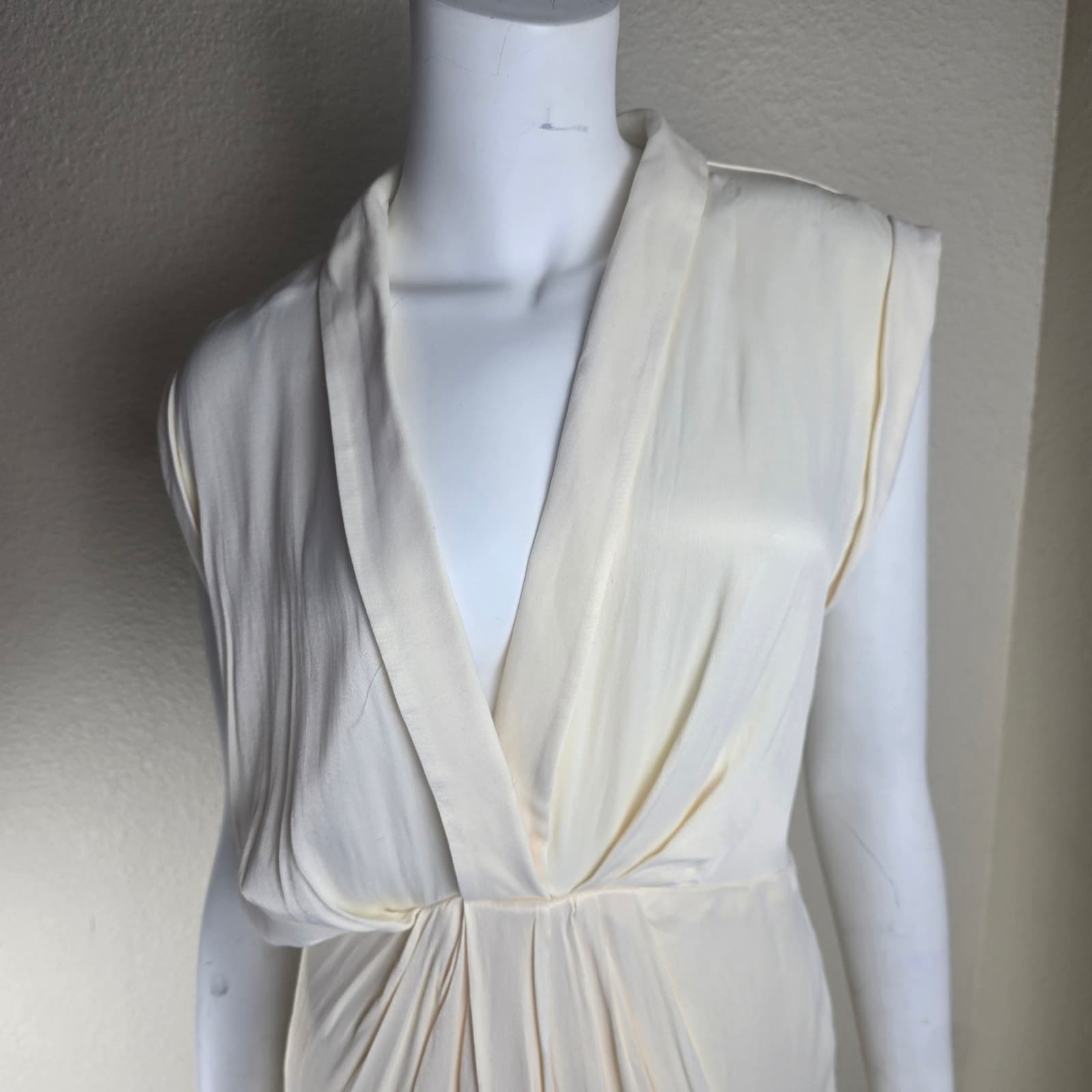 Anthropologie Sleeveless V-Neck Twist-Front Satin Dress - Ivory - Size 4 - NWT - Thumbnail 5
