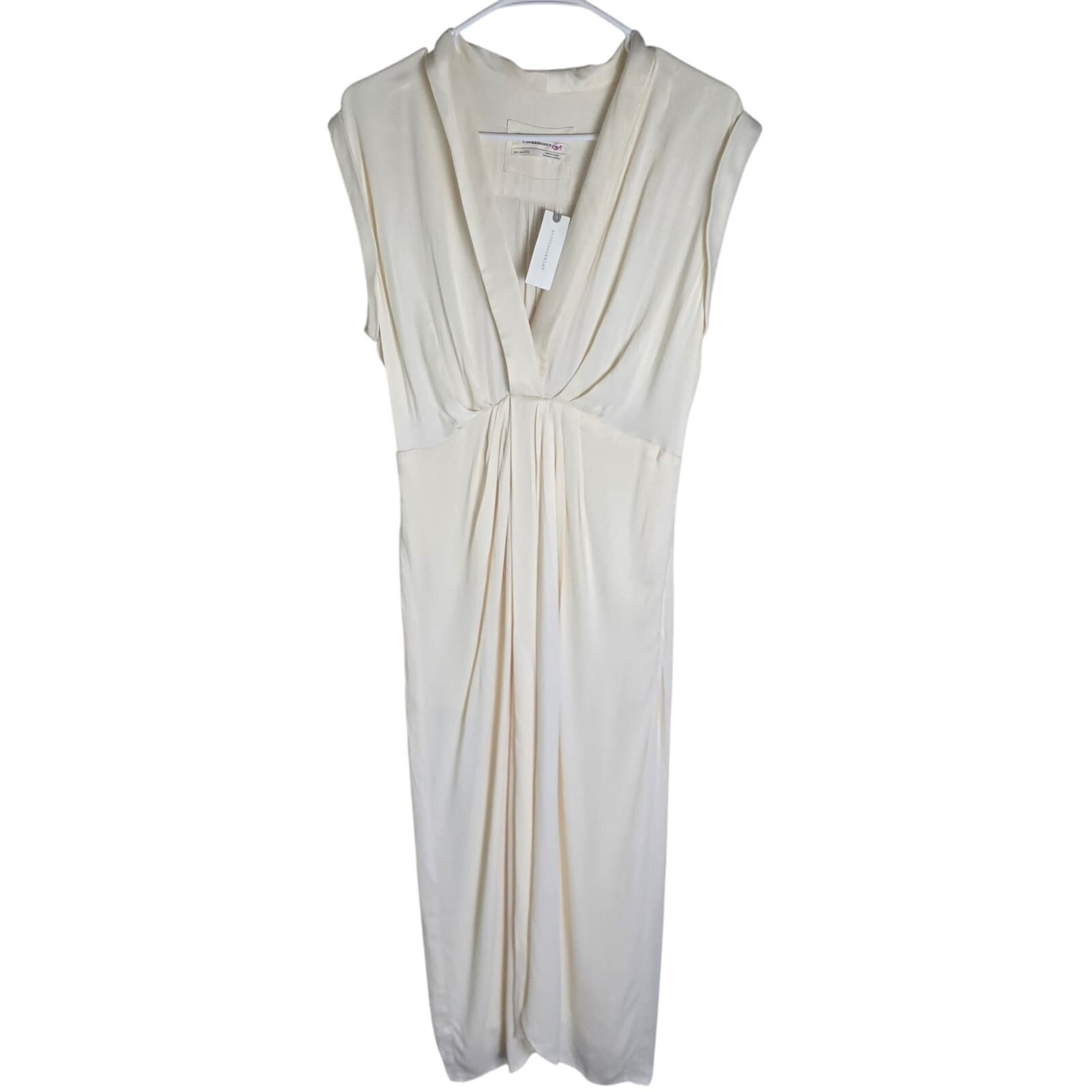 Anthropologie Sleeveless V-Neck Twist-Front Satin Dress - Ivory - Size 4 - NWT - Thumbnail 9