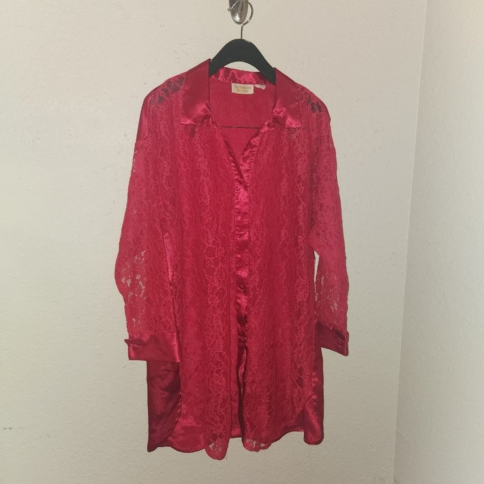 Victoria's Secret Vintage Sheer Lace Front Button-Down Nightgown Sleep Shirt, S - Image 1