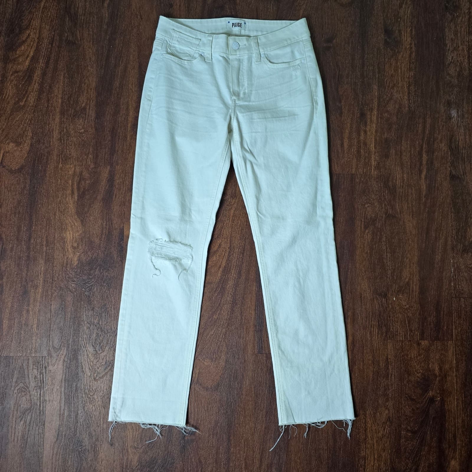 Paige Brigitte Mid-Rise Tailored Boyfriend Raw Cuff in White Wave Destructed - Image 1