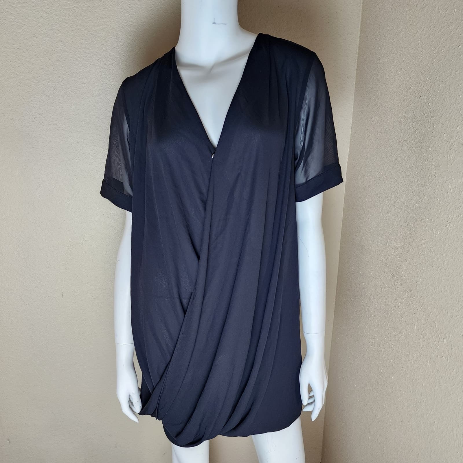 Topshop Black Mini Wrap Dress with Sheer Sleeves, Helmut Lange Dupe, Size 2 - Image 1