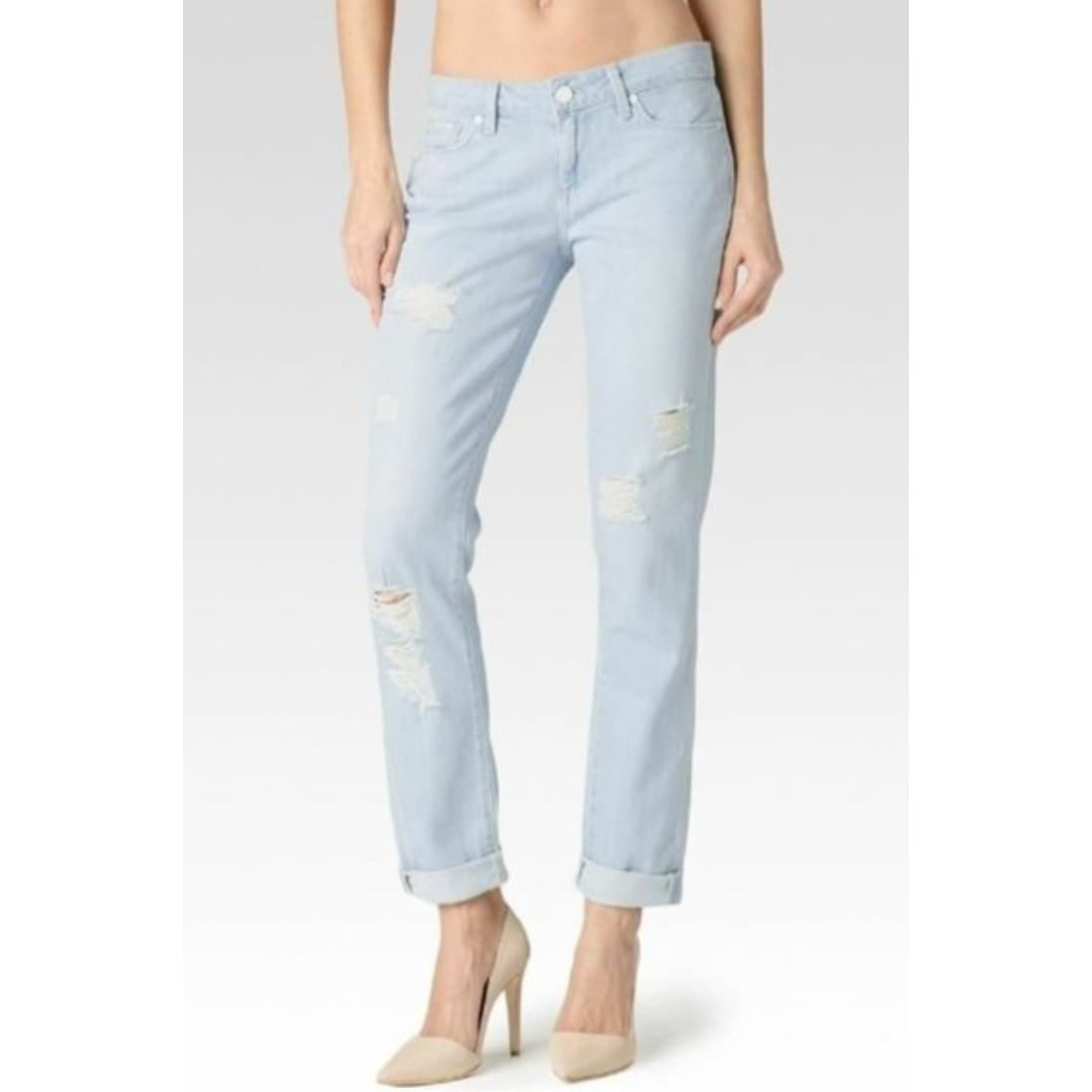 Paige Jimmy Jimmy Skinny Slim Boyfriend Light Wash High Rise Distressed Jeans - Thumbnail 2