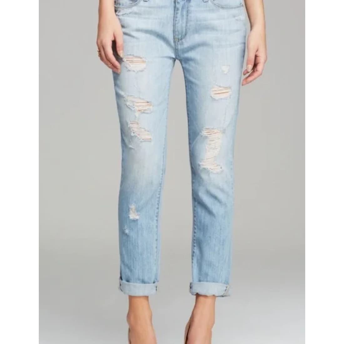 Paige Jimmy Jimmy Skinny Slim Boyfriend Light Wash High Rise Distressed Jeans - Image 1