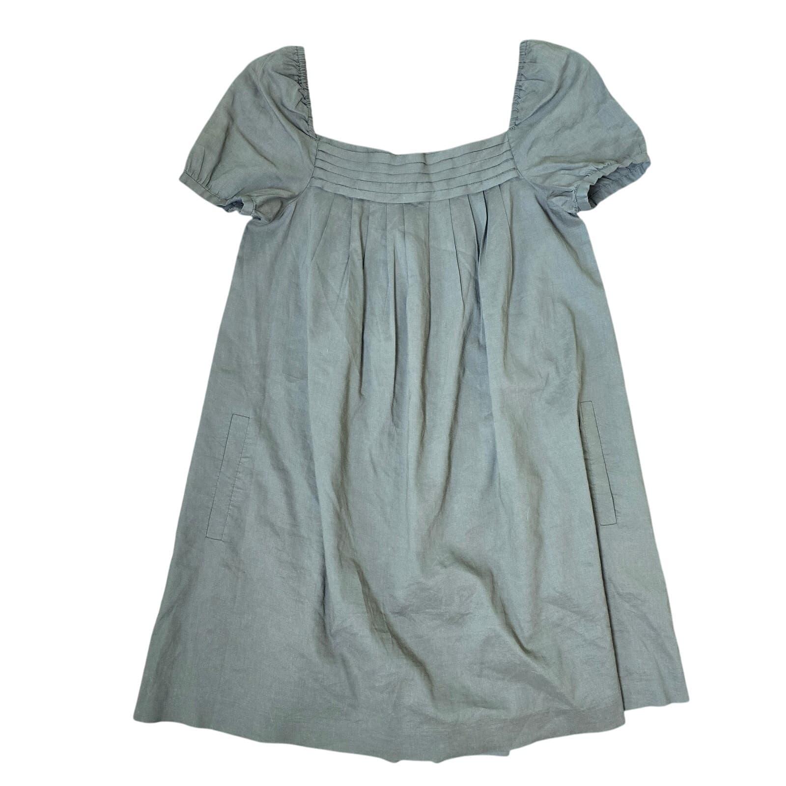 Theory Y2K Brown Linen Blend Babydoll Dress Puff Sleeve Size 2 - Thumbnail 2