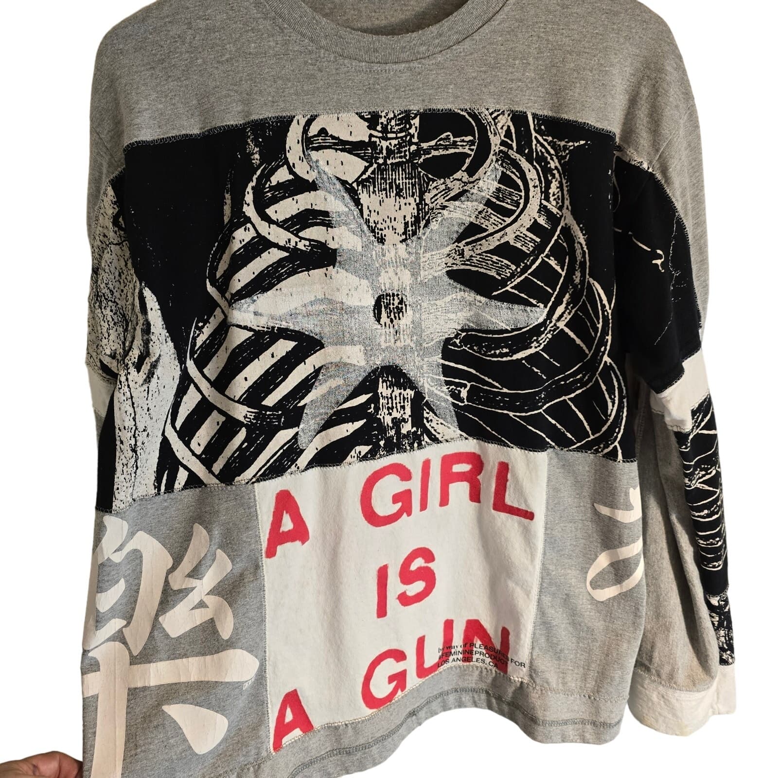 Unique Wearable Art A Girl Is A Gun I Heart NY OOAK Long Sleeve Shirt - Thumbnail 2