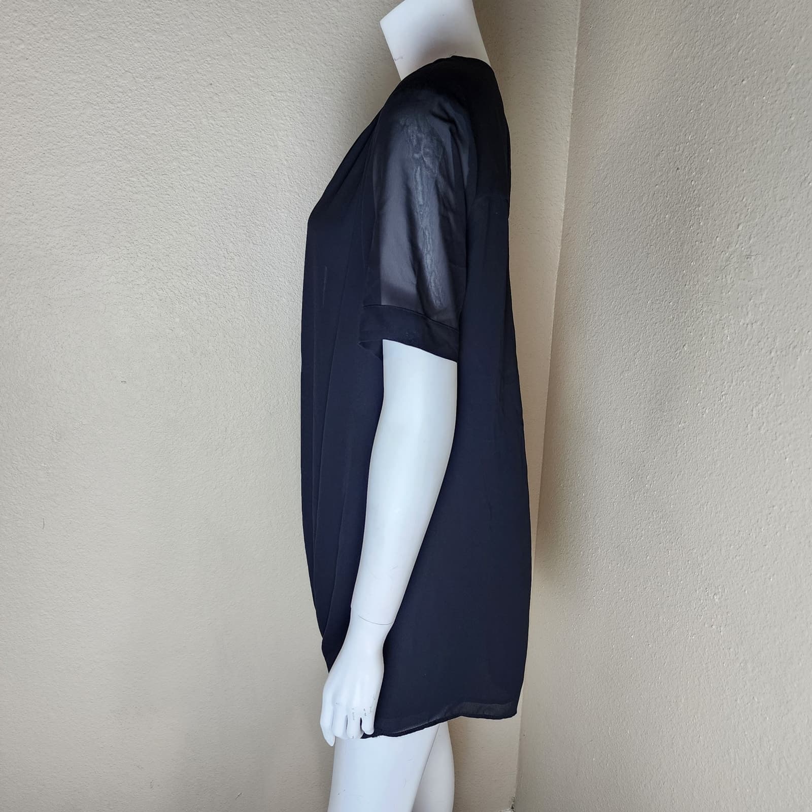 Topshop Black Mini Wrap Dress with Sheer Sleeves, Helmut Lange Dupe, Size 2 - Thumbnail 7