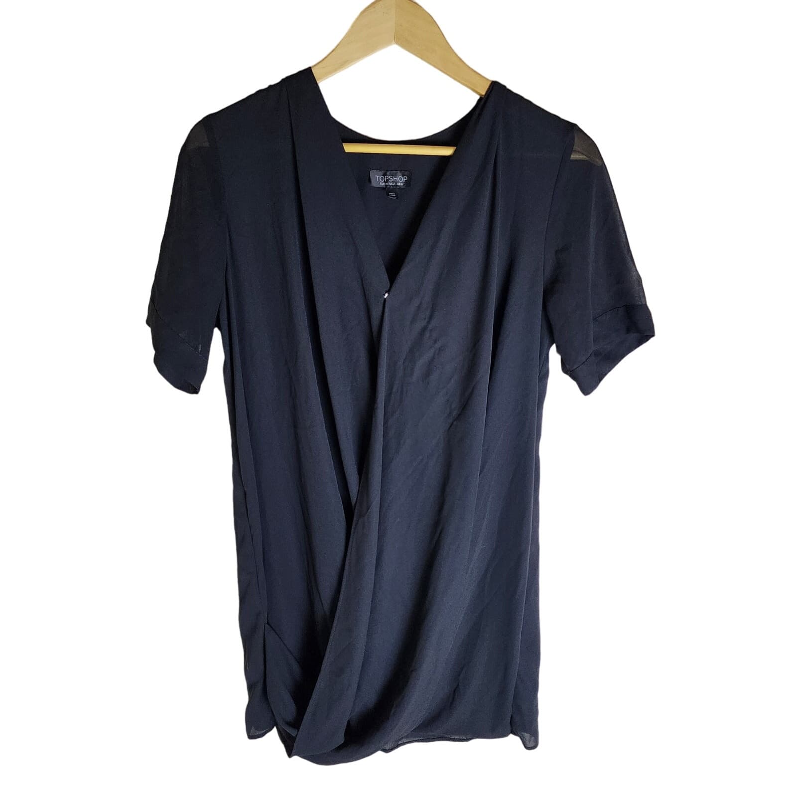 Topshop Black Mini Wrap Dress with Sheer Sleeves, Helmut Lange Dupe, Size 2 - Thumbnail 3