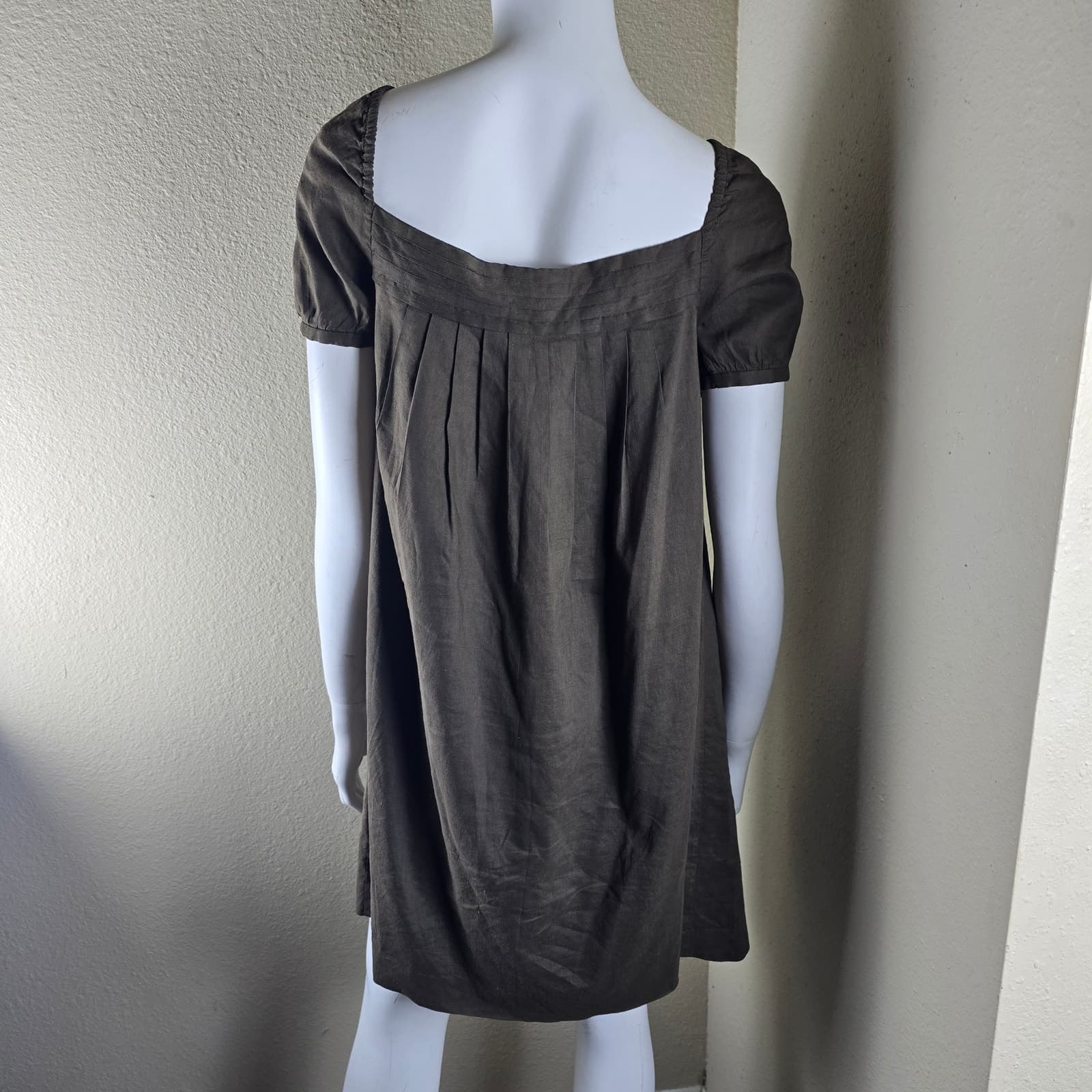 Theory Y2K Brown Linen Blend Babydoll Dress Puff Sleeve Size 2 - Thumbnail 4