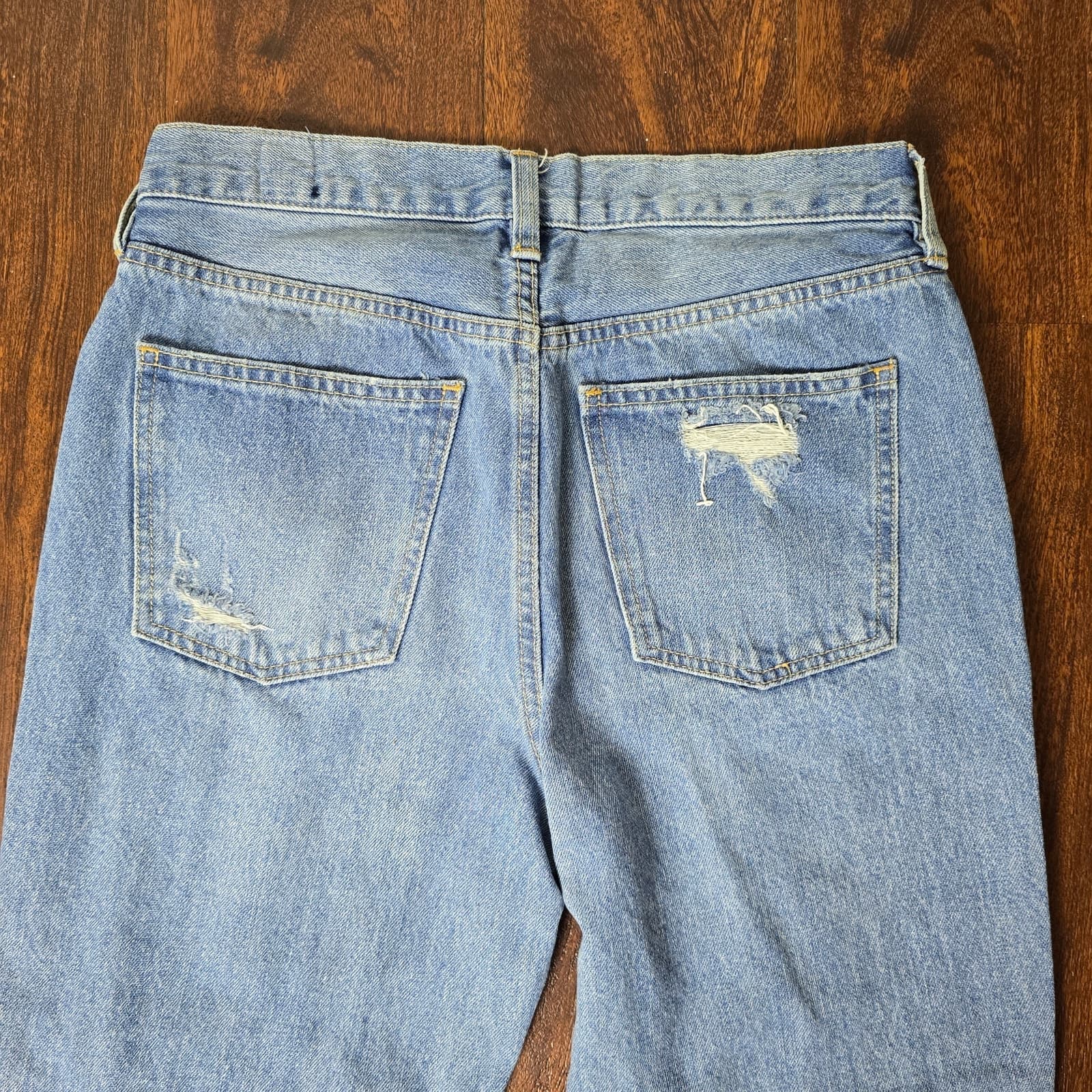 We The Free Button Fly Destroyed Raw Hem Light Wash High Rise Straight Leg Jeans - Thumbnail 6