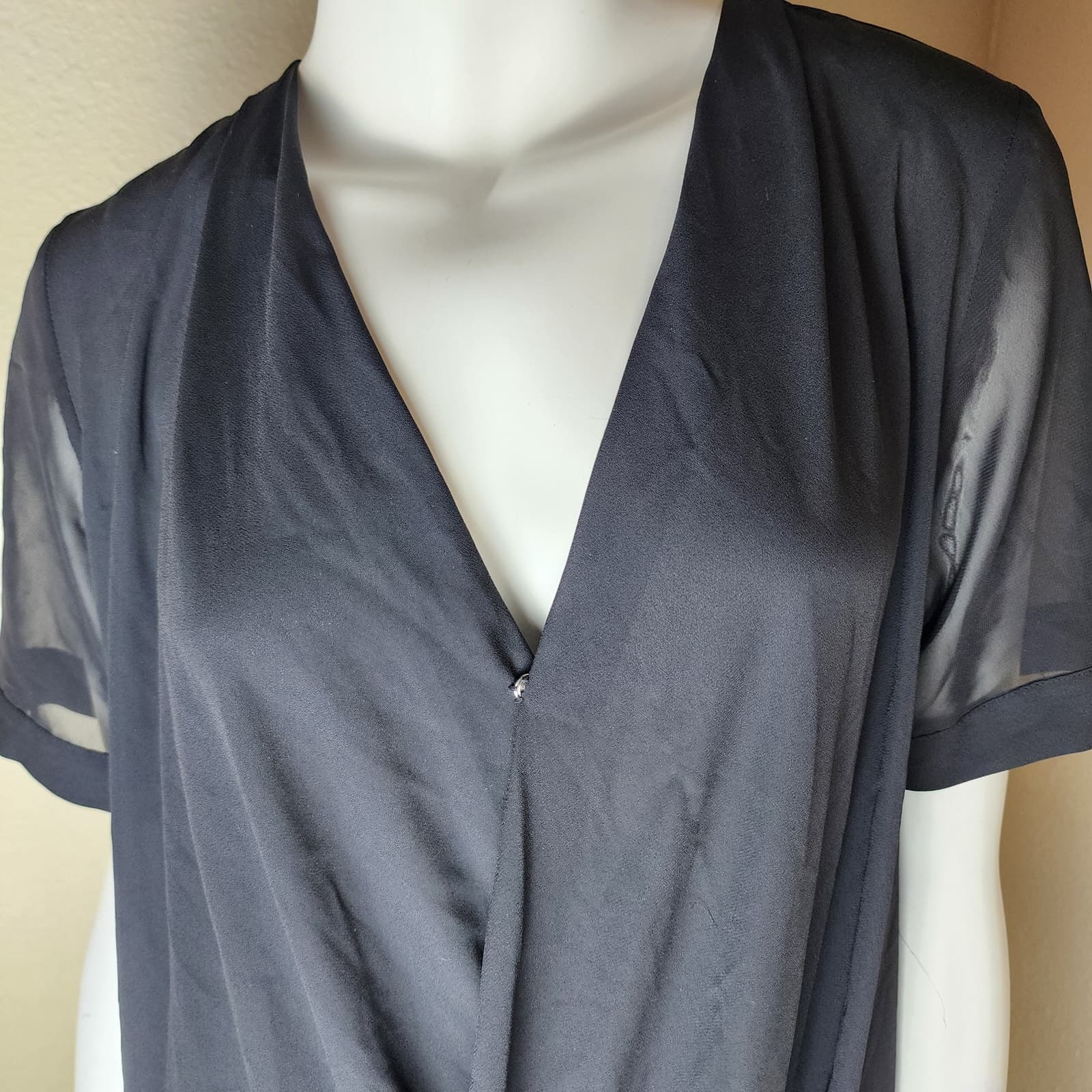 Topshop Black Mini Wrap Dress with Sheer Sleeves, Helmut Lange Dupe, Size 2 - Thumbnail 5