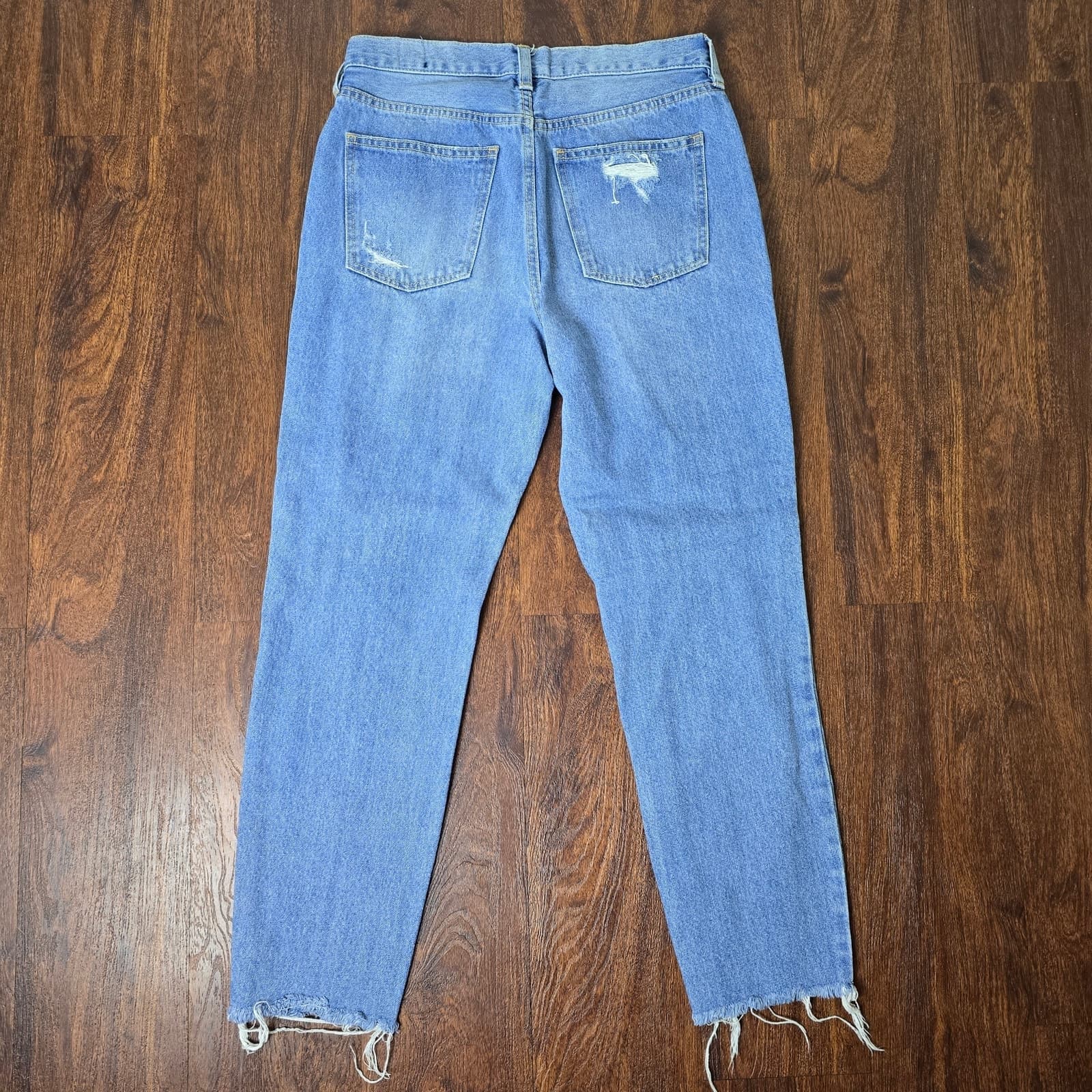 We The Free Button Fly Destroyed Raw Hem Light Wash High Rise Straight Leg Jeans - Thumbnail 5