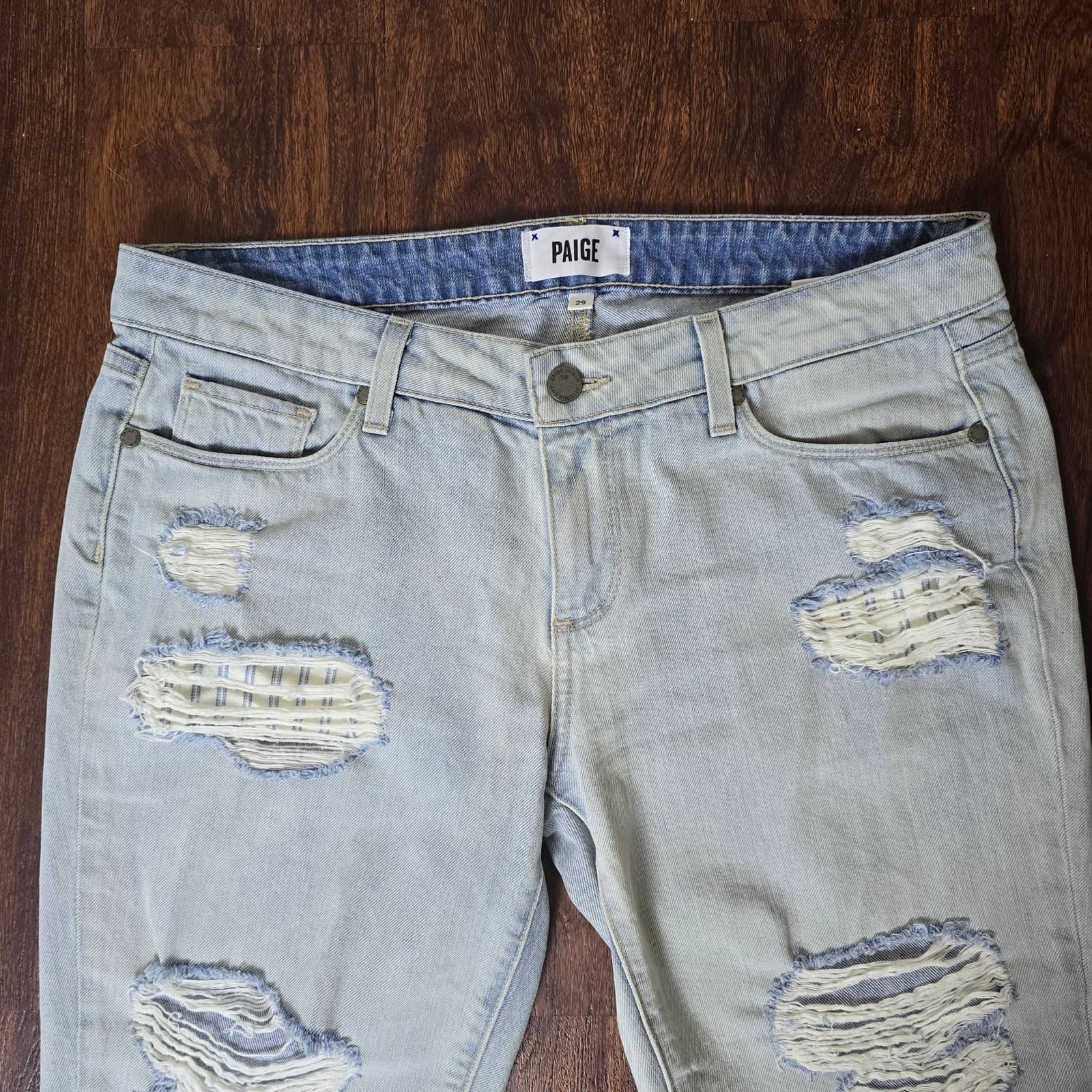 Paige Jimmy Jimmy Skinny Slim Boyfriend Light Wash High Rise Distressed Jeans - Thumbnail 4