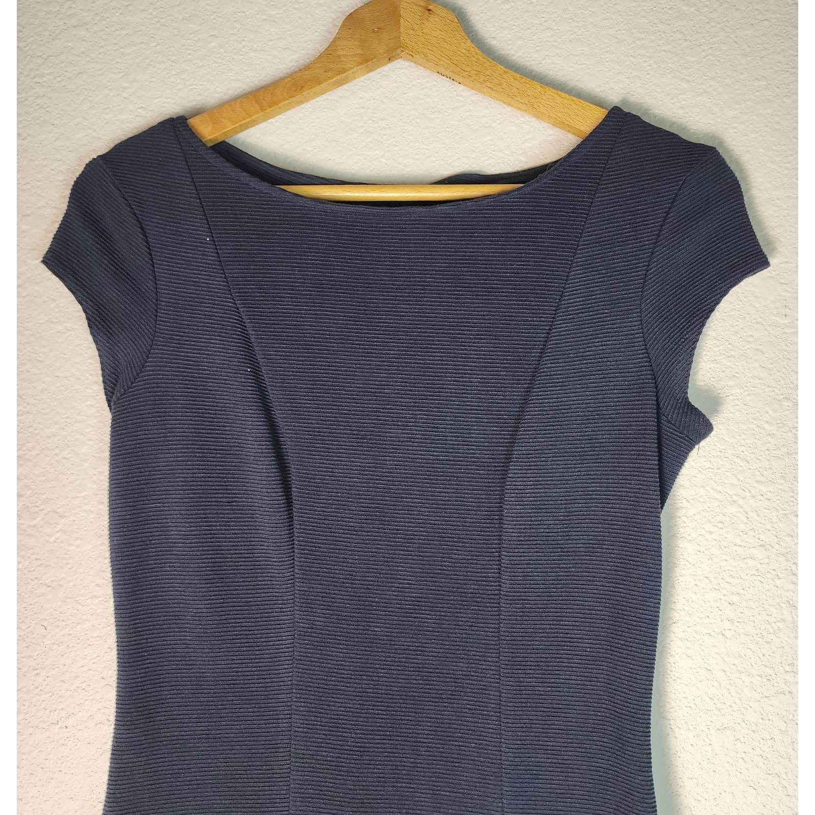 Vintage Matter of Degrees Midi Length Cap Sleeve Ribbed Classic Black Dress, M - Thumbnail 6