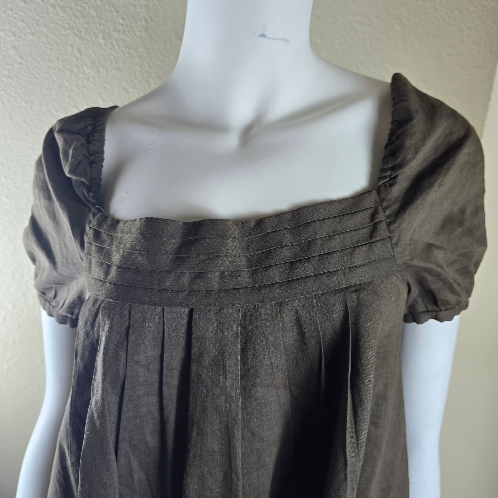 Theory Y2K Brown Linen Blend Babydoll Dress Puff Sleeve Size 2 - Thumbnail 5