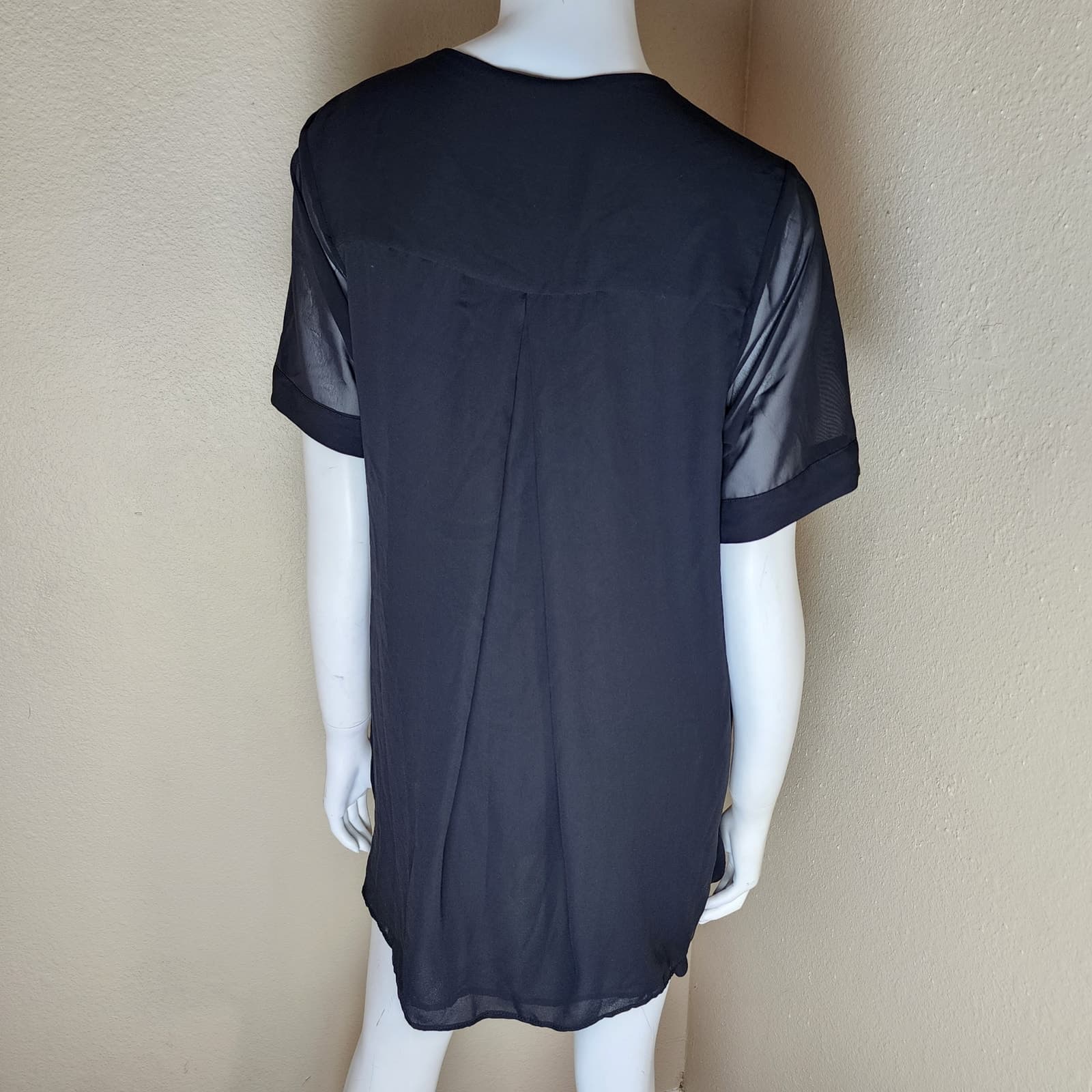 Topshop Black Mini Wrap Dress with Sheer Sleeves, Helmut Lange Dupe, Size 2 - Thumbnail 8