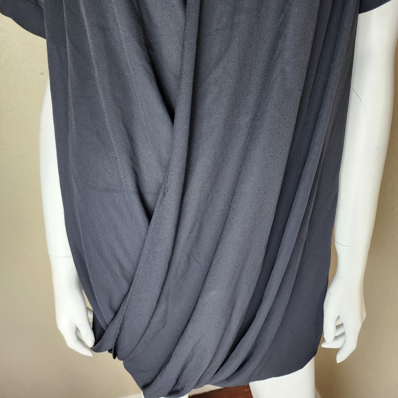 Topshop Black Mini Wrap Dress with Sheer Sleeves, Helmut Lange Dupe, Size 2 - Thumbnail 4