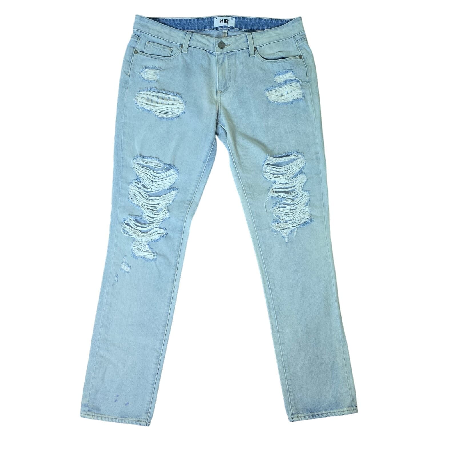 Paige Jimmy Jimmy Skinny Slim Boyfriend Light Wash High Rise Distressed Jeans - Thumbnail 3