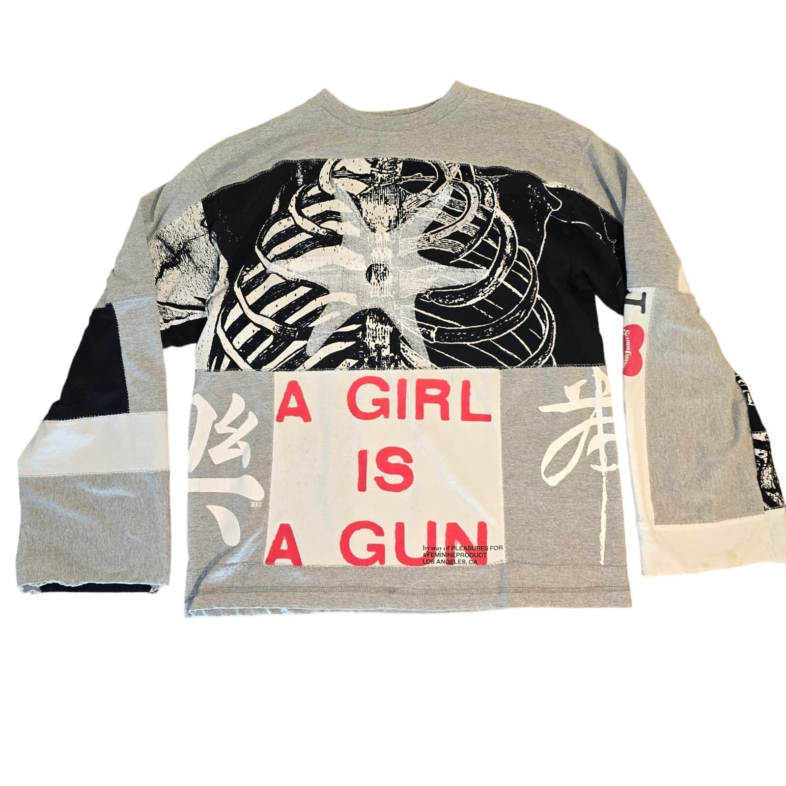 Unique Wearable Art A Girl Is A Gun I Heart NY OOAK Long Sleeve Shirt - Image 1