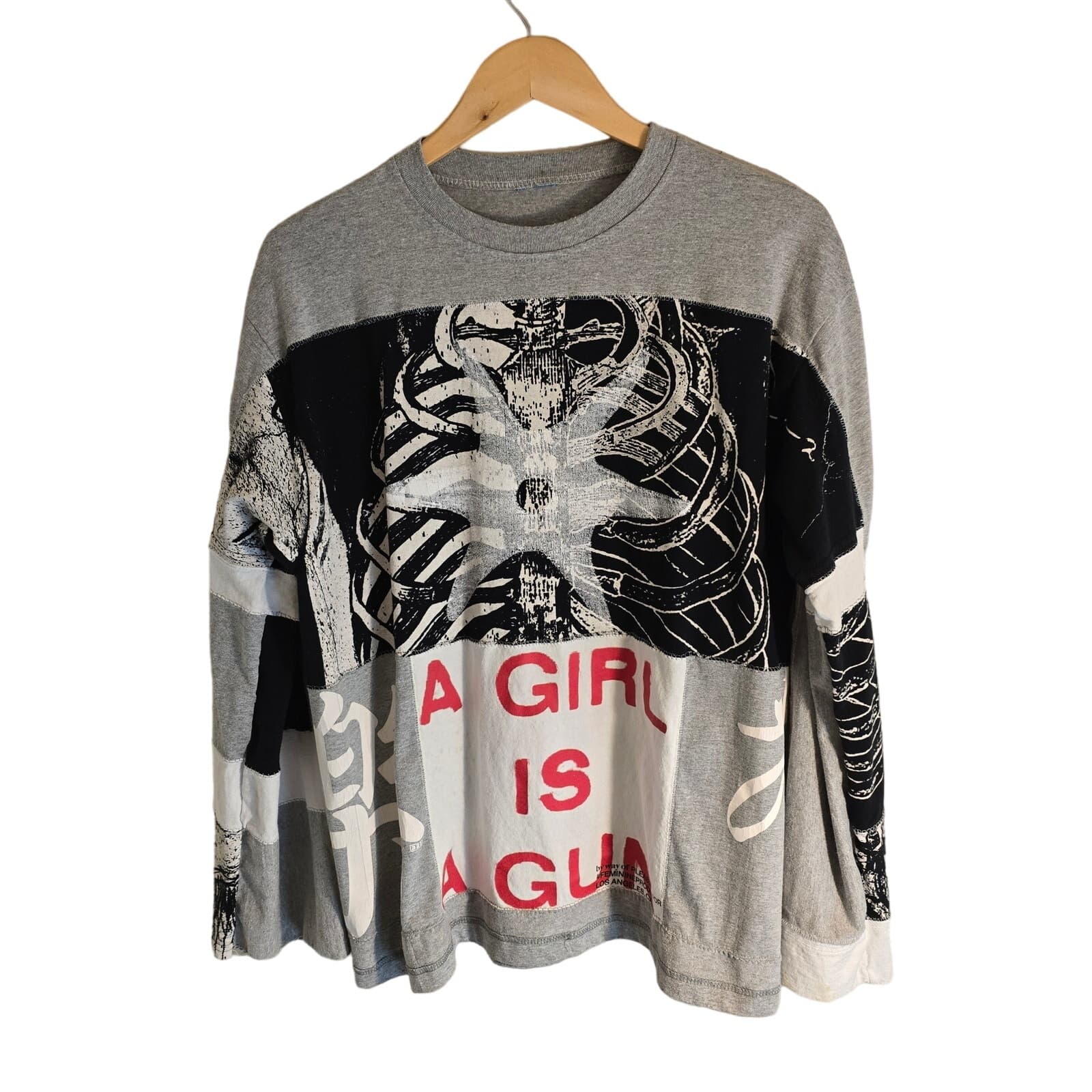 Unique Wearable Art A Girl Is A Gun I Heart NY OOAK Long Sleeve Shirt - Thumbnail 3