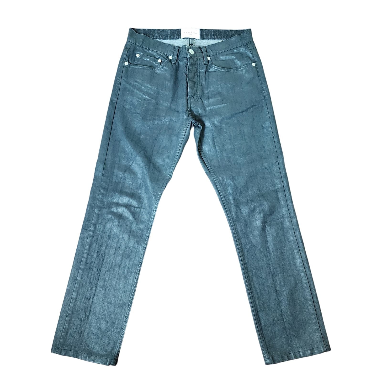 Sandro Paris Men's Droit Black Coated Slim Straight Leg Jeans Button Fly 30x30 - Image 1