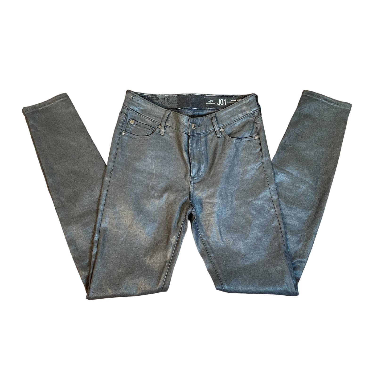 Armani Exchange J01 Mid-Rise Super Skinny Black Coated Jeans, Size 26 - Thumbnail 3