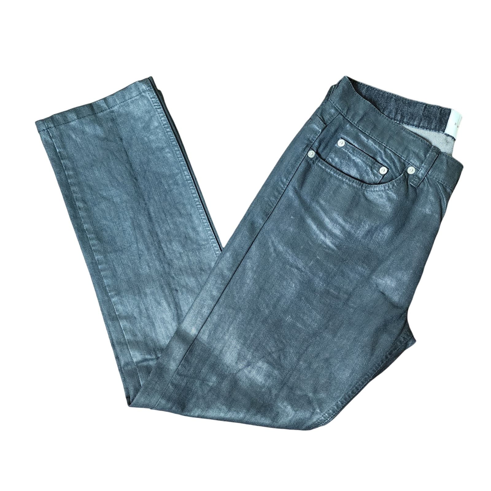 Sandro Paris Men's Droit Black Coated Slim Straight Leg Jeans Button Fly 30x30 - Thumbnail 3