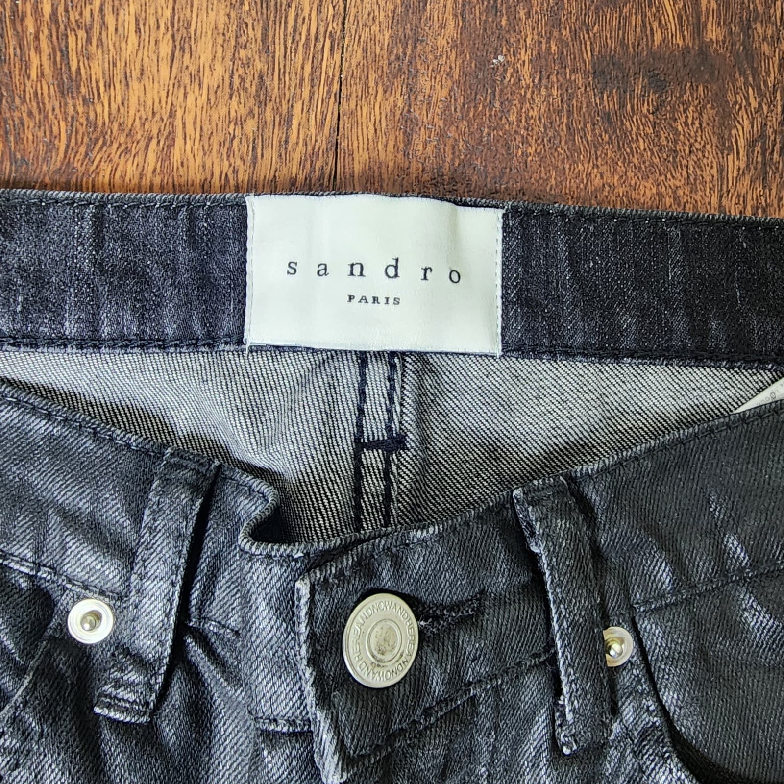 Sandro Paris Men's Droit Black Coated Slim Straight Leg Jeans Button Fly 30x30 - Thumbnail 5