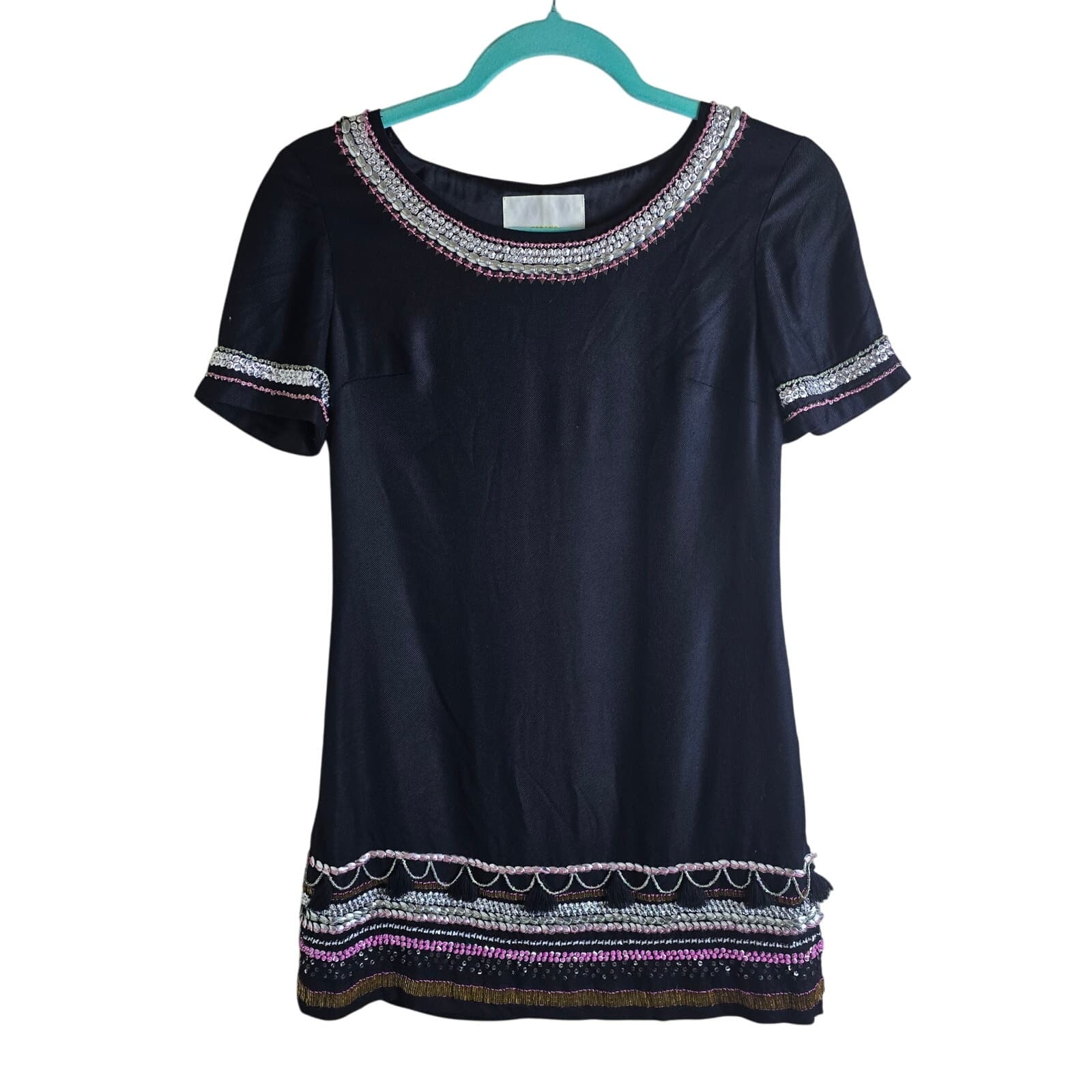 Anthropologie Maeve Stitched Beaded Catriona Micro Mini Dress, 00P NWOT - Image 1