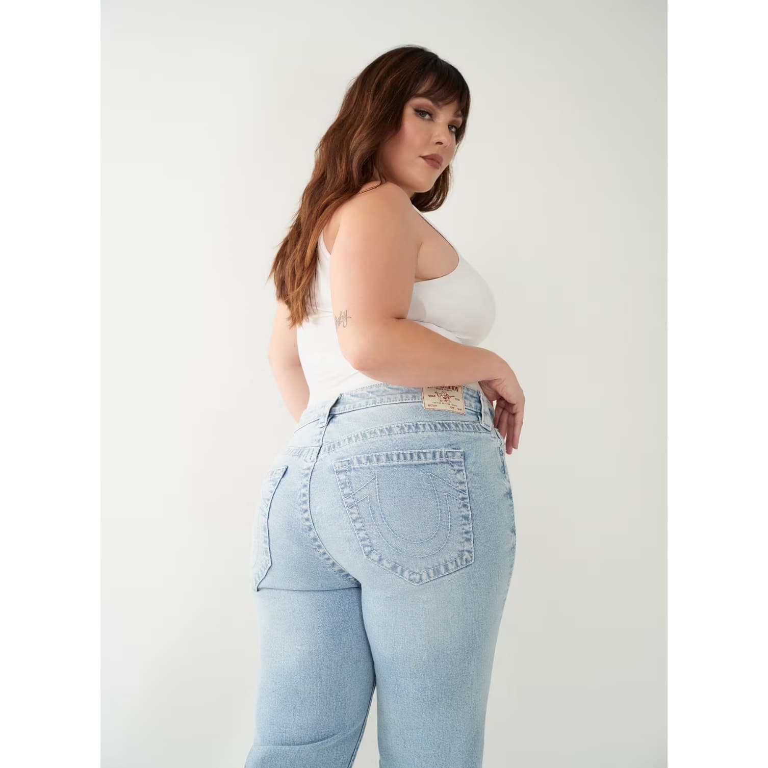 True Religion Ricki Relaxed Straight Leg Crossover Waistband Light Wash Jeans - Thumbnail 3