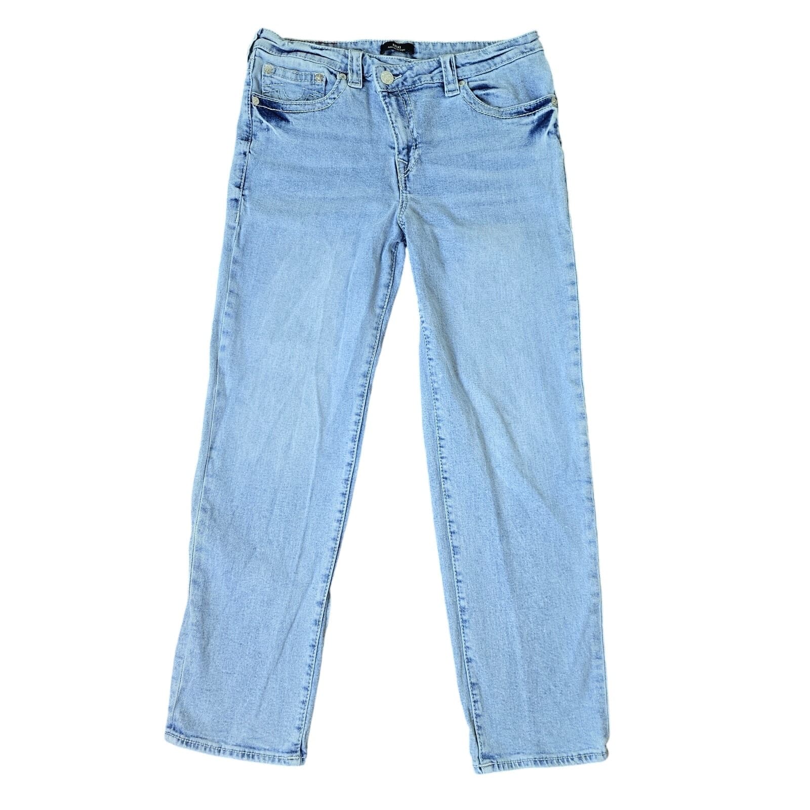 True Religion Ricki Relaxed Straight Leg Crossover Waistband Light Wash Jeans - Thumbnail 4