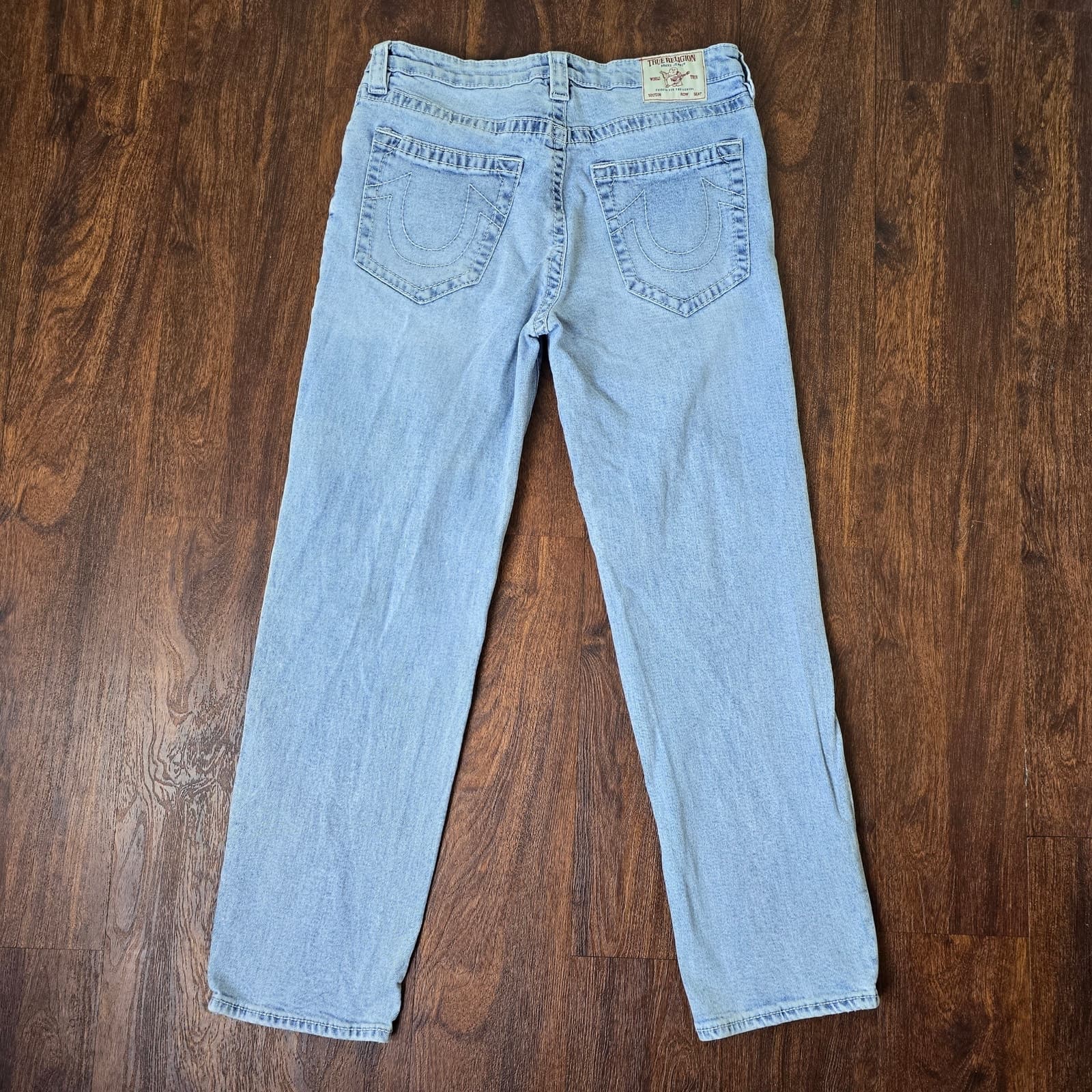 True Religion Ricki Relaxed Straight Leg Crossover Waistband Light Wash Jeans - Thumbnail 8