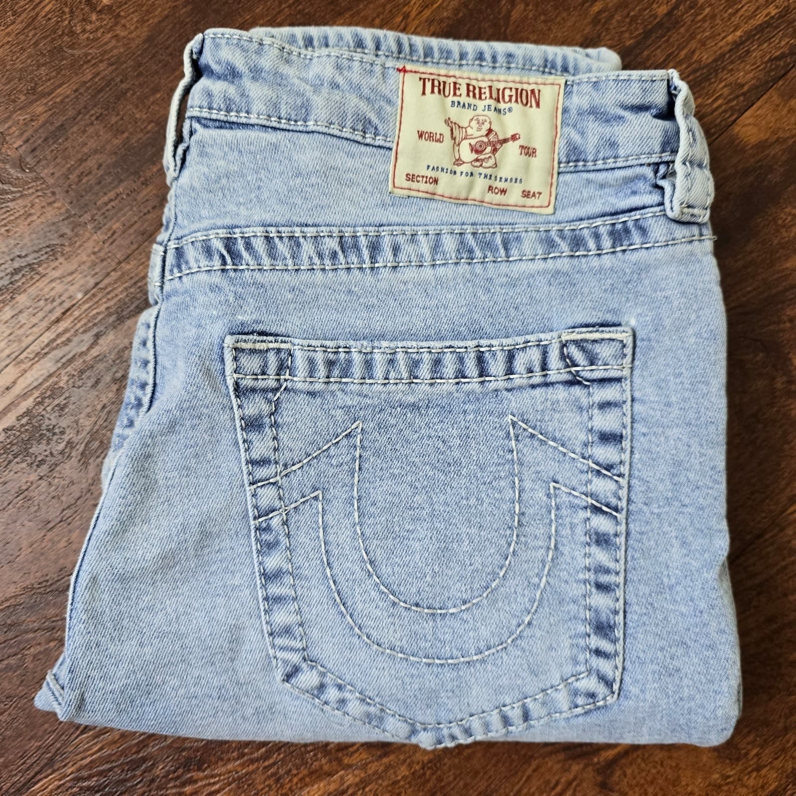 True Religion Ricki Relaxed Straight Leg Crossover Waistband Light Wash Jeans - Thumbnail 5