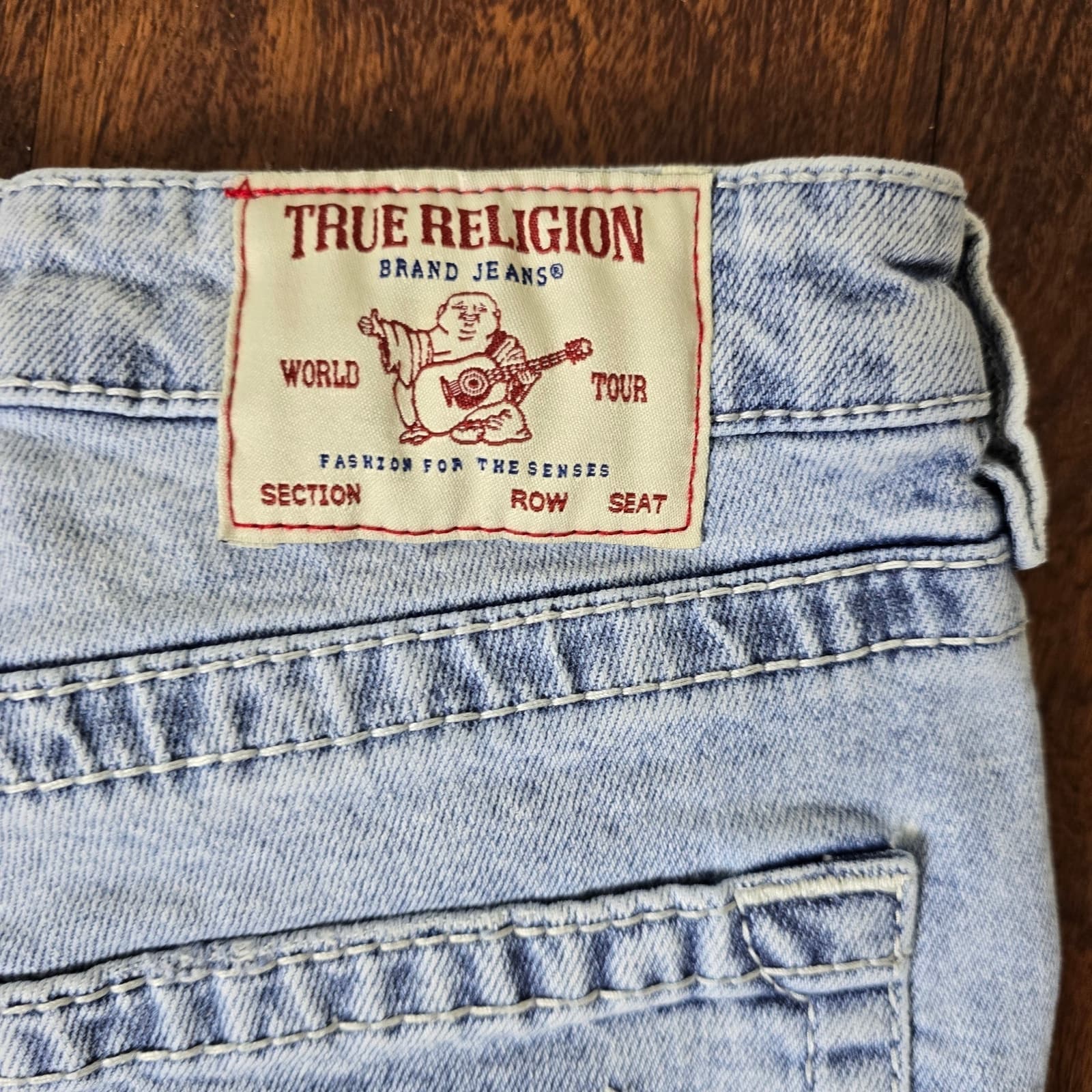 True Religion Ricki Relaxed Straight Leg Crossover Waistband Light Wash Jeans - Thumbnail 10