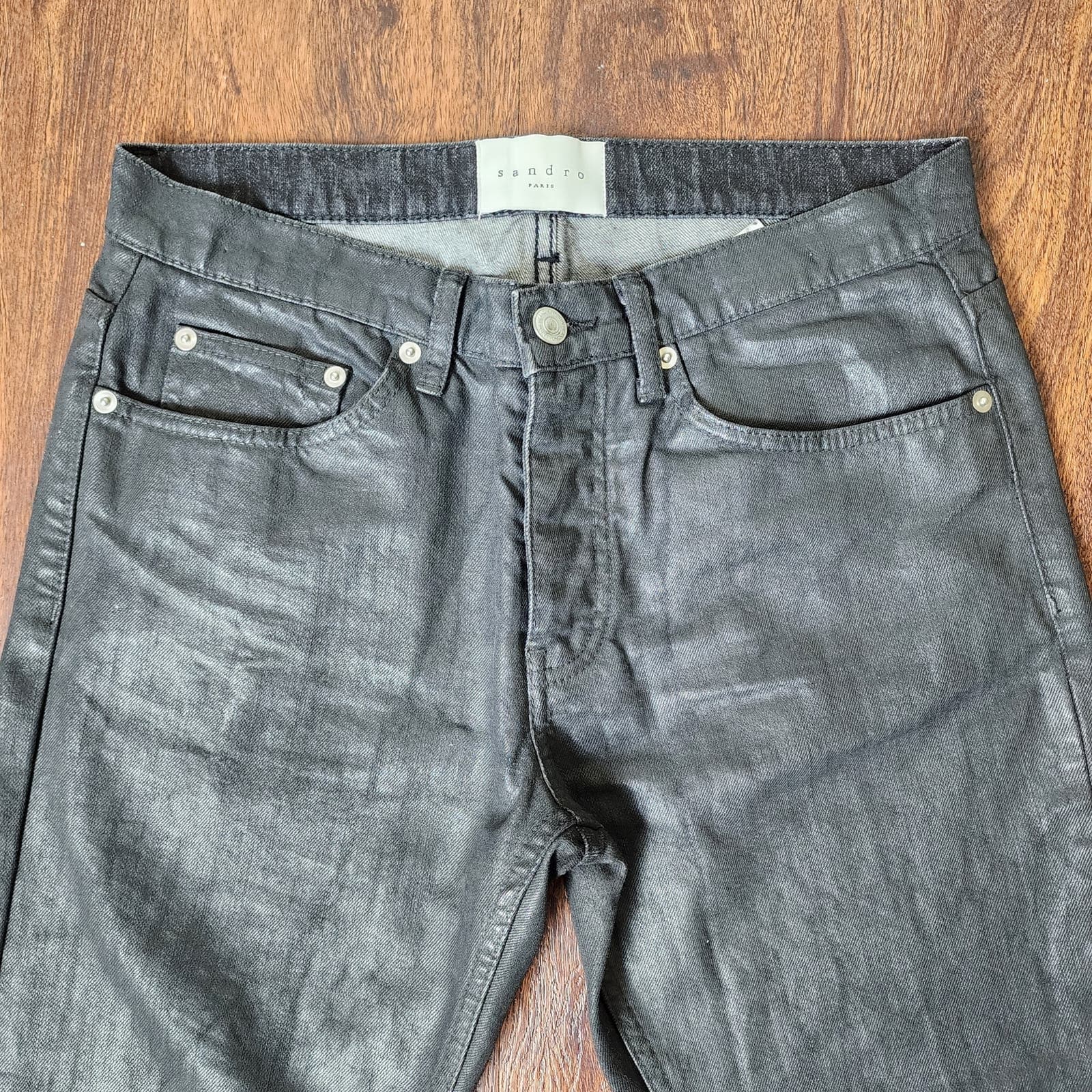 Sandro Paris Men's Droit Black Coated Slim Straight Leg Jeans Button Fly 30x30 - Thumbnail 4