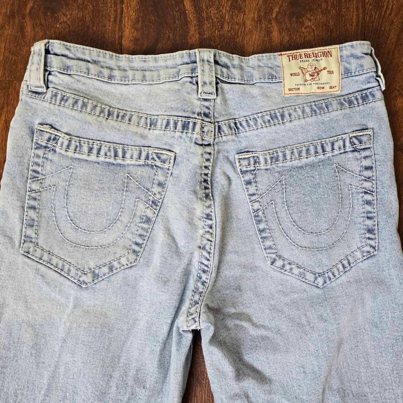 True Religion Ricki Relaxed Straight Leg Crossover Waistband Light Wash Jeans - Thumbnail 9